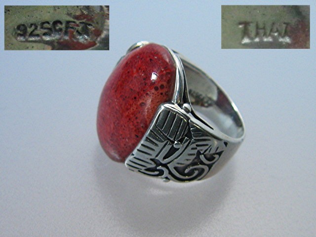 Sterling Silver Sponge Red Coral Ring Thailand