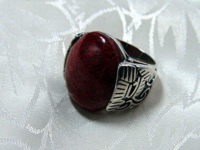Sterling Silver  Sponge Red  Coral Ring Thailand