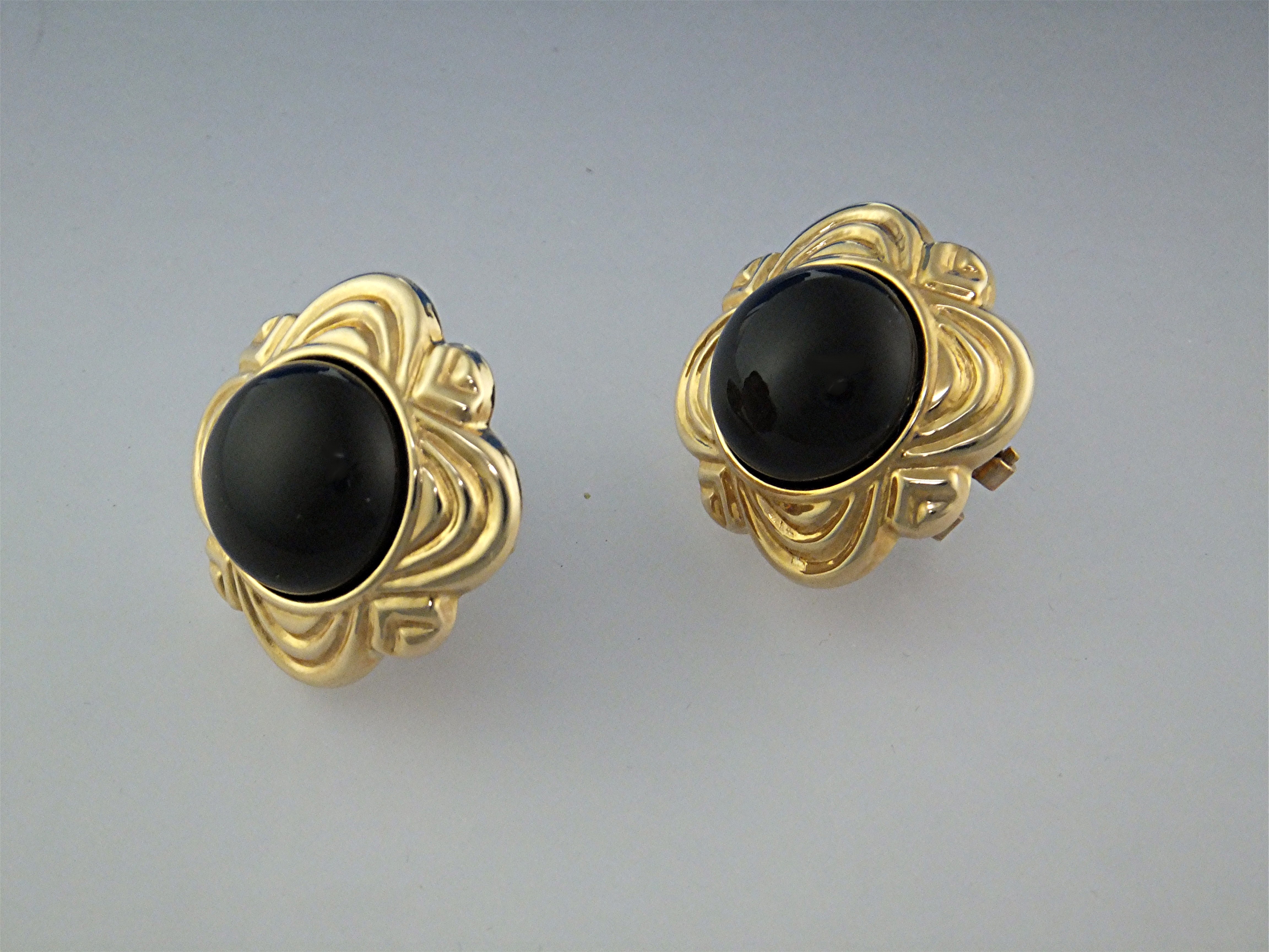Earrings 14K Gold Black Onyx French Clip Earrings