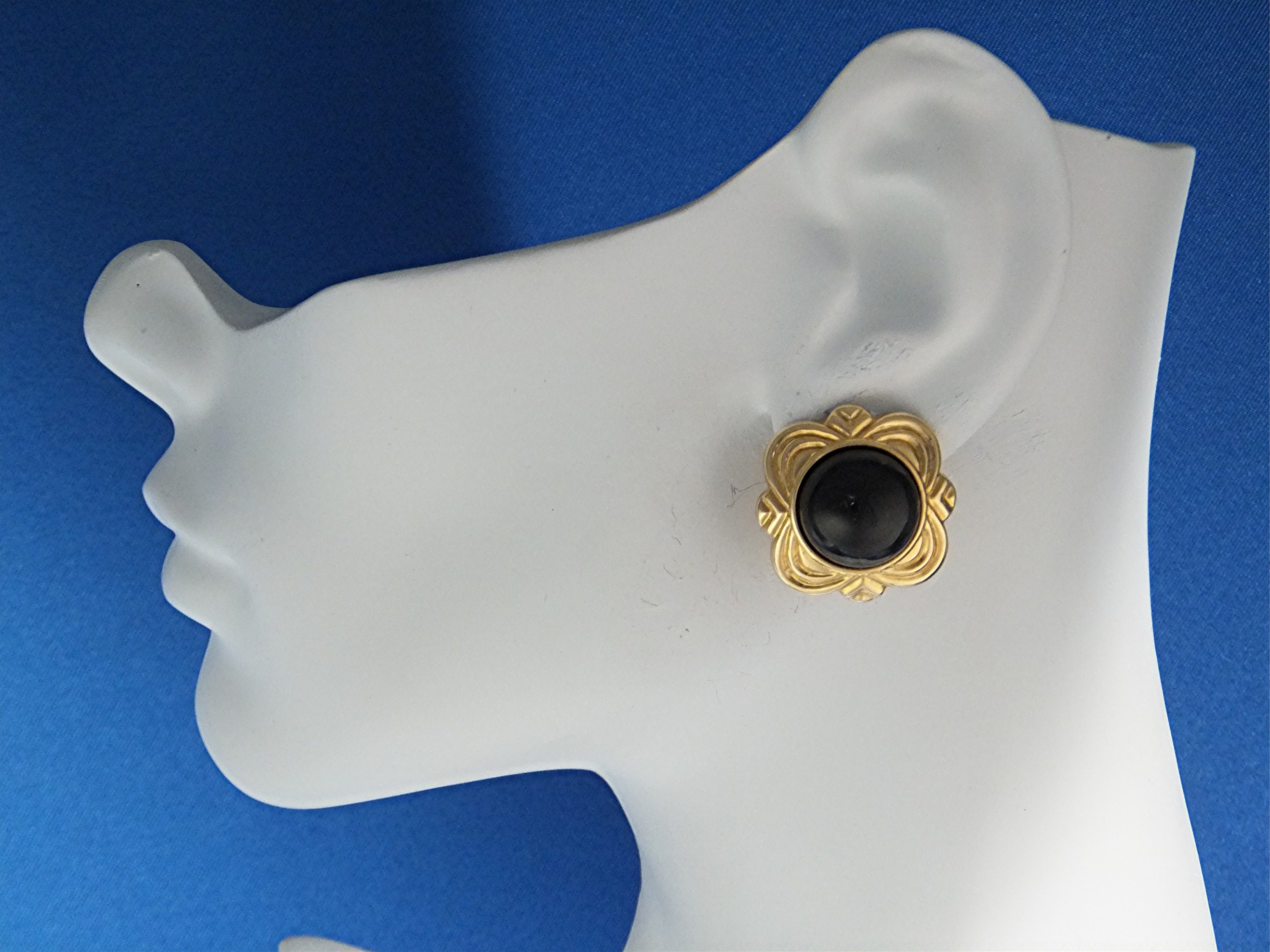 Earrings 14K Gold Black Onyx French Clip Earrings