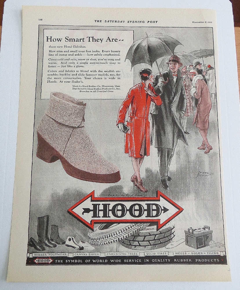 1927 Hood Galoshes With Couple Walking In Rain
