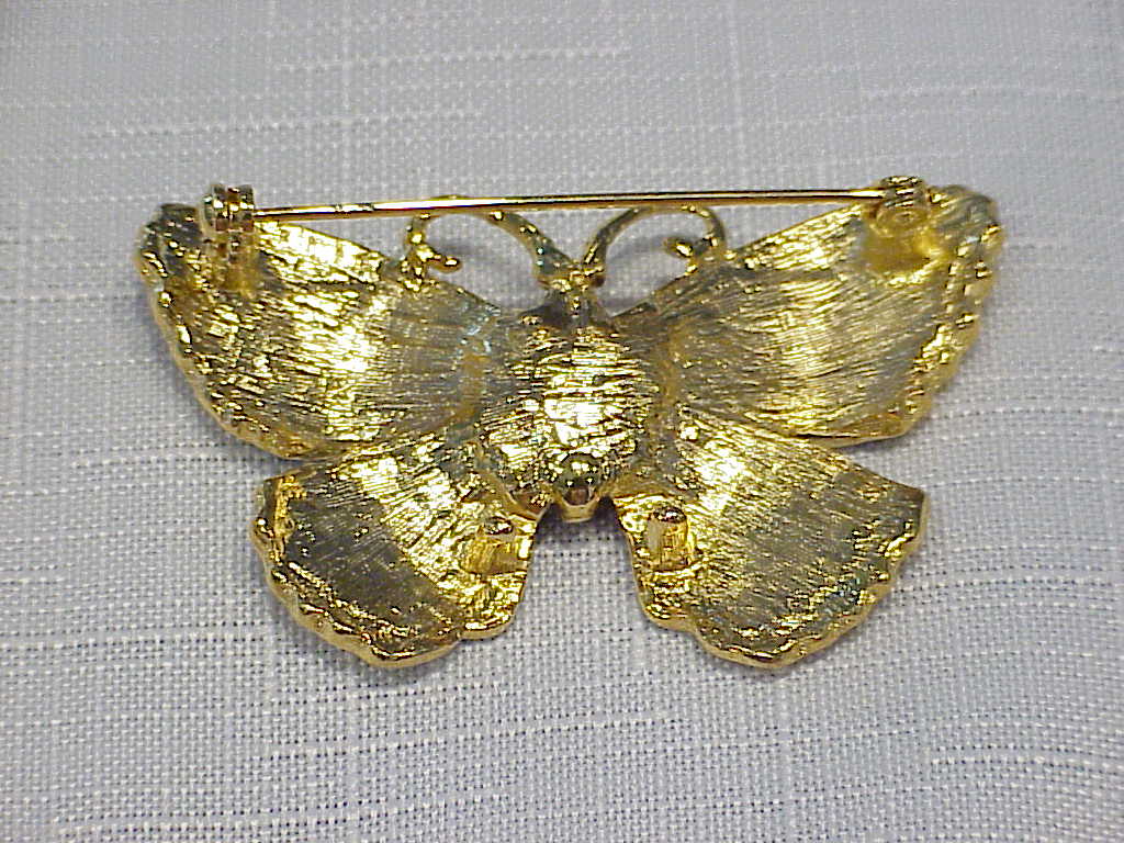 Multicolored Enamel And Rhinestone Butterfly Brooch
