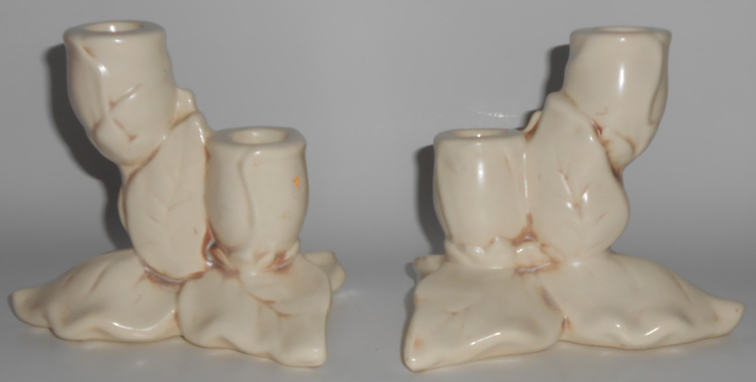 Red Wing Art Pottery Pair Antique White Candlesticks
