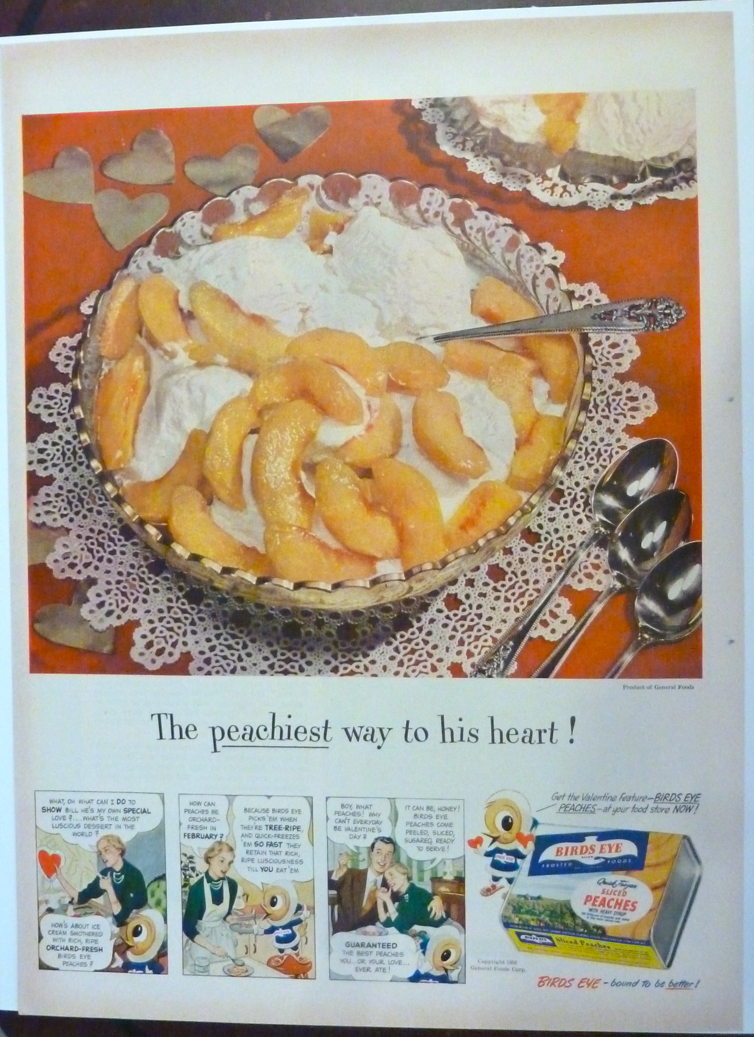 1950 Birds Eye Sliced Peaches with Ice Cream