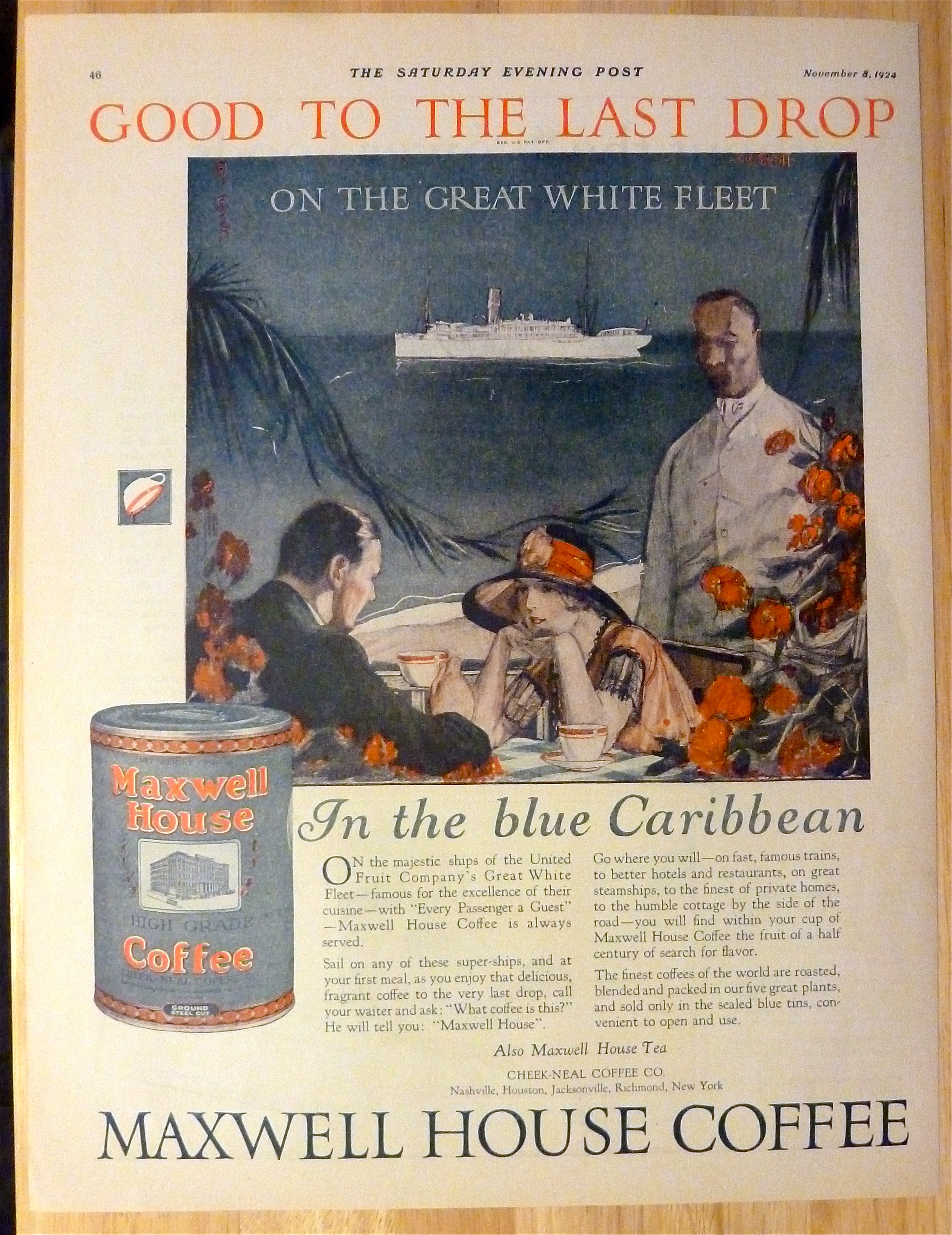 1924 Maxwell House Coffee w/ Couple Dining on Caribbean