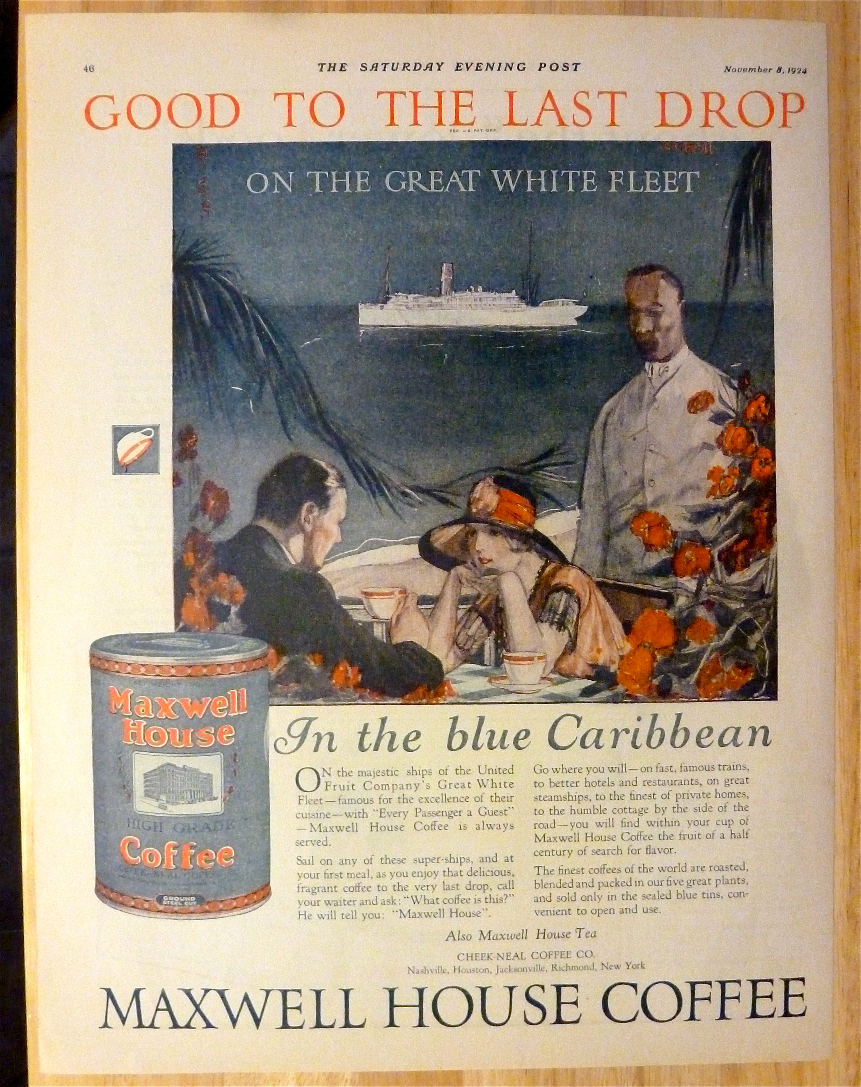 1924 Maxwell House Coffee w/ Couple Dining on Caribbean