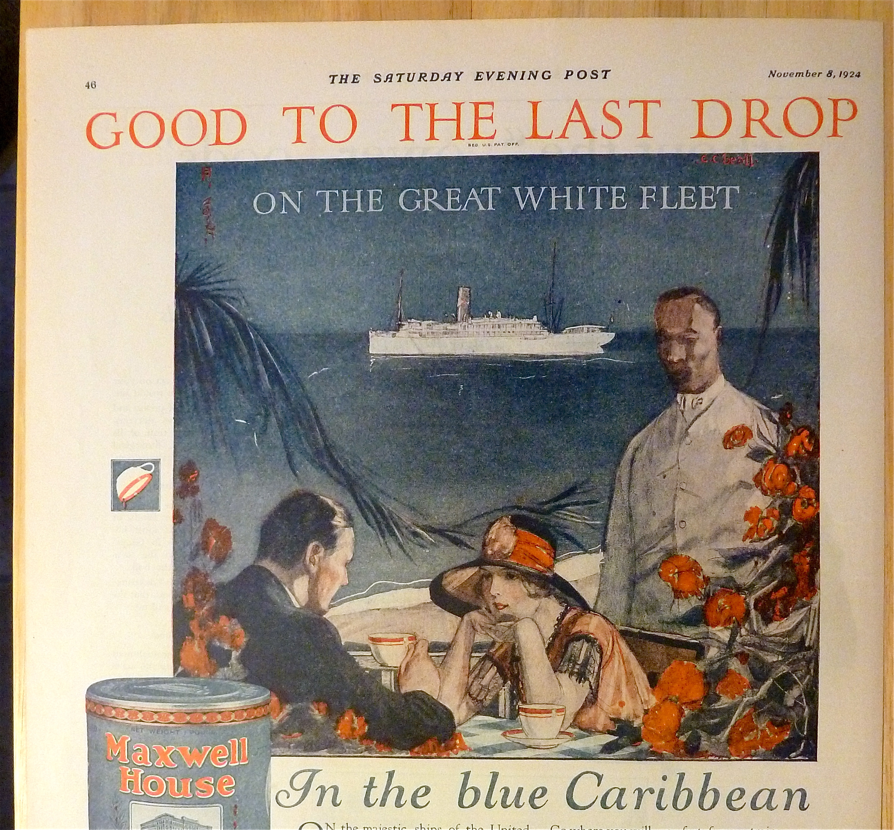1924 Maxwell House Coffee w/ Couple Dining on Caribbean