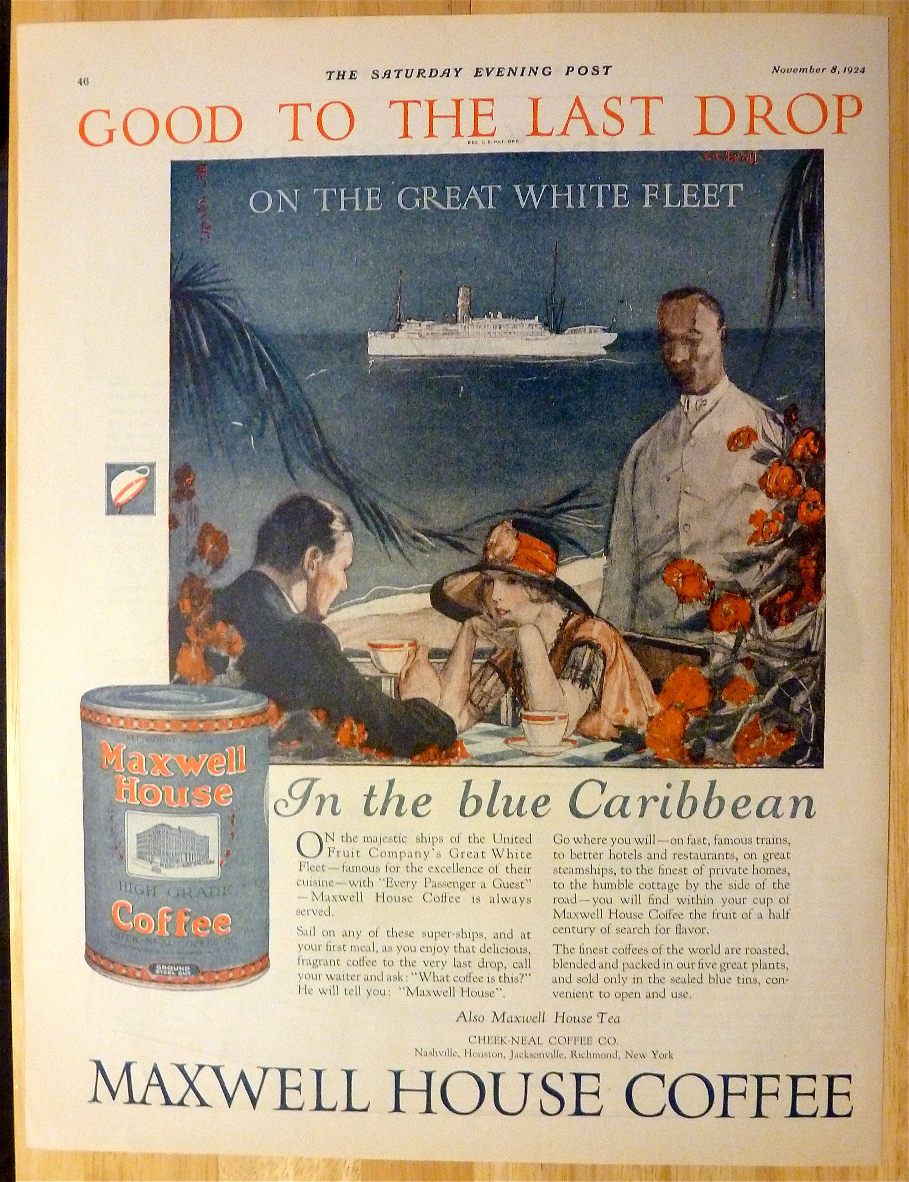 1924 Maxwell House Coffee w/ Couple Dining on Caribbean