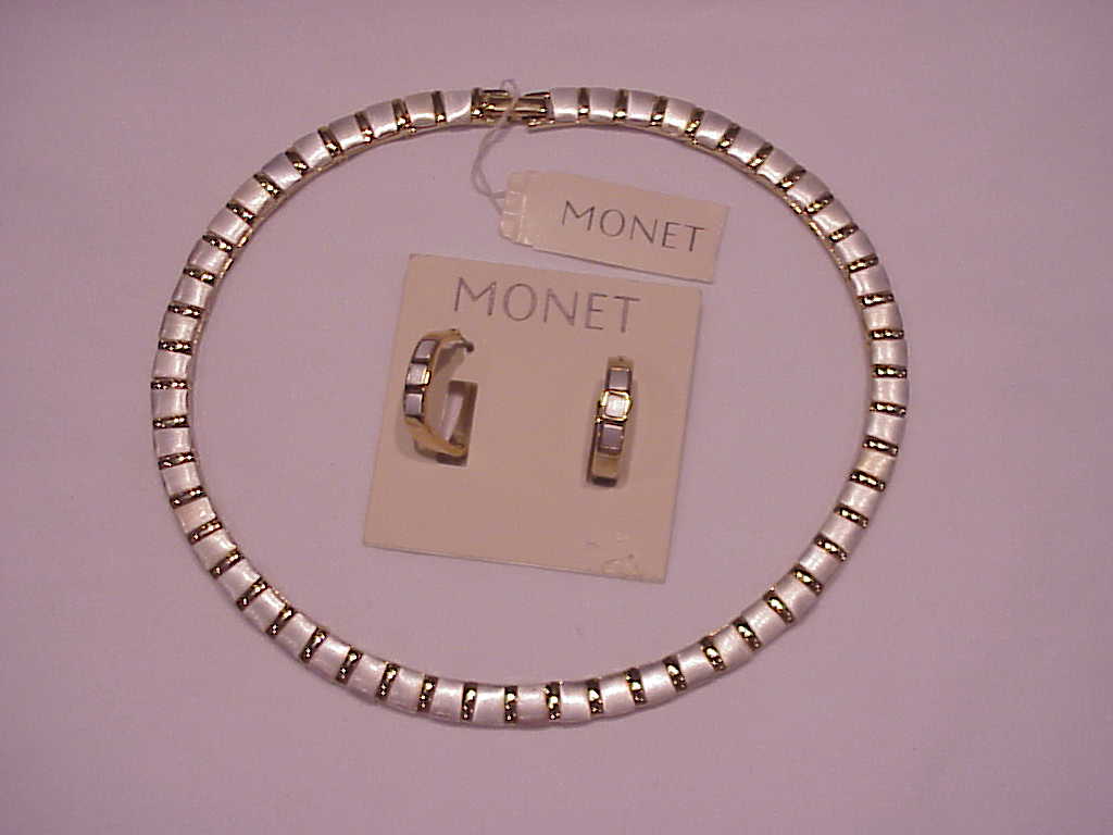 Monet Gold And Silver Tone Necklace And Pierced Earrings Set - Nwt
