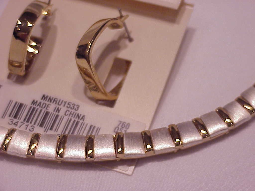 Monet Gold And Silver Tone Necklace And Pierced Earrings Set - Nwt