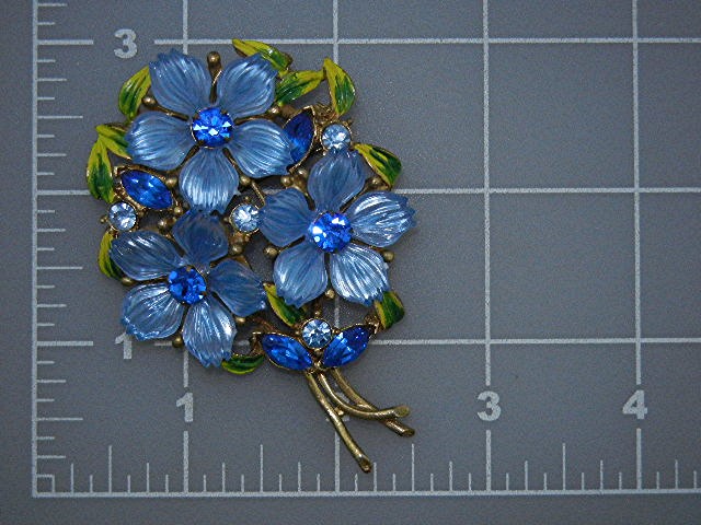 Enamel Blue Green Crystal Flower Bouquet Brooch