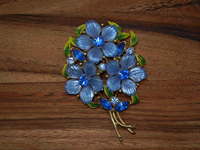 Enamel Blue Green Crystal Flower Bouquet Brooch