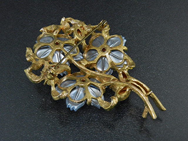 Enamel Blue Green Crystal Flower Bouquet Brooch