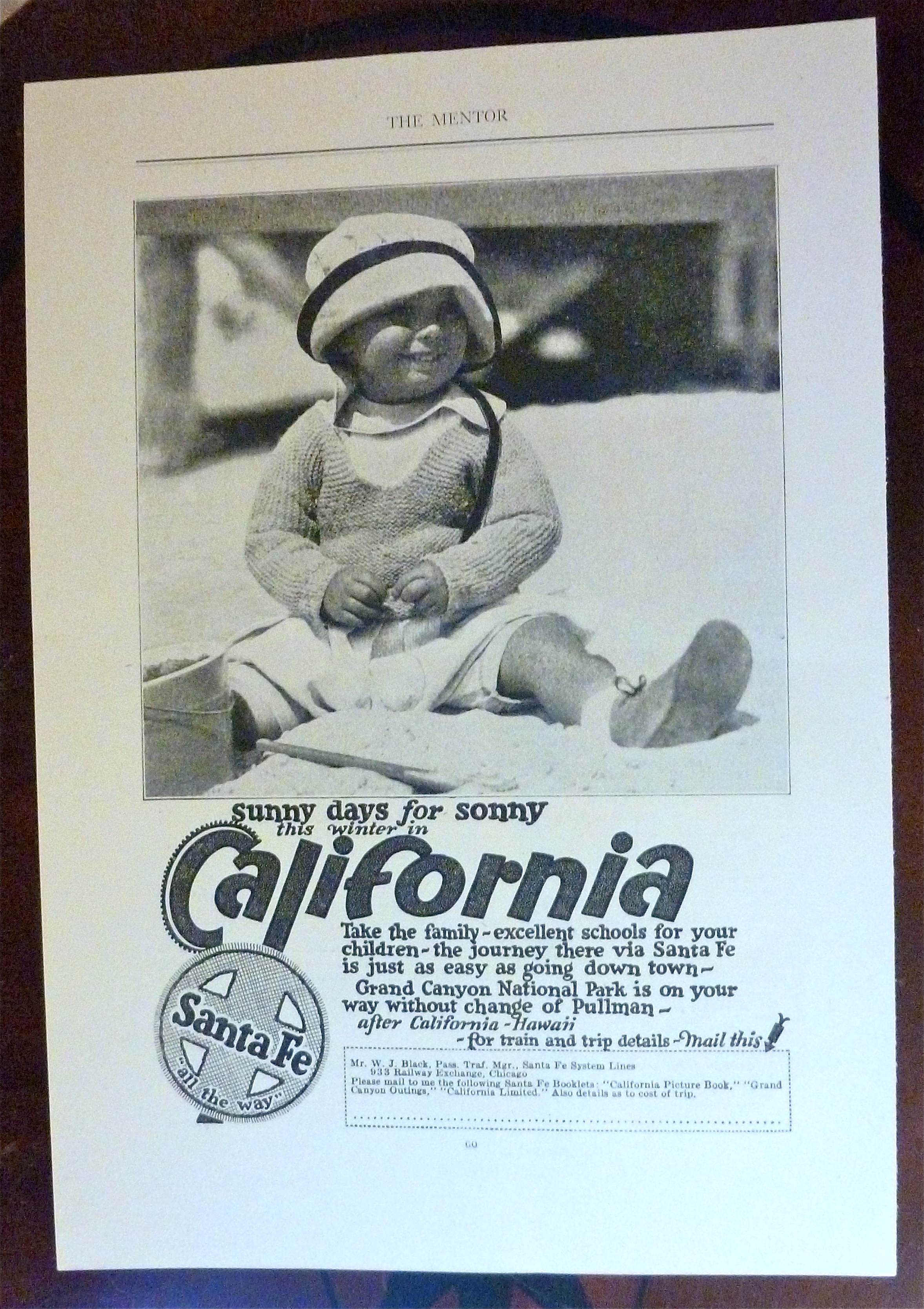 1924 Santa Fe with California & Baby Sitting on Beach