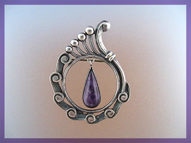 Sterling Silver Amethyst PROSA Eagle 5 Brooch Pin Mexic