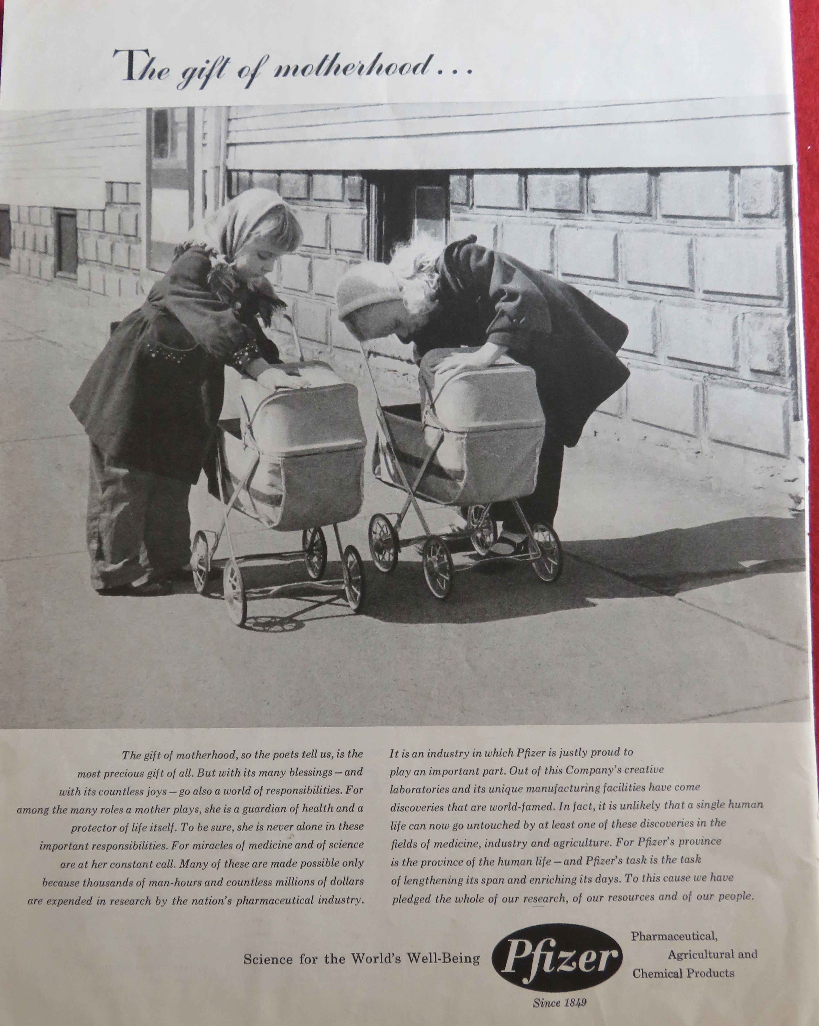 1958 Pfizer w/2 Little Girls Pushing Their Baby Buggies