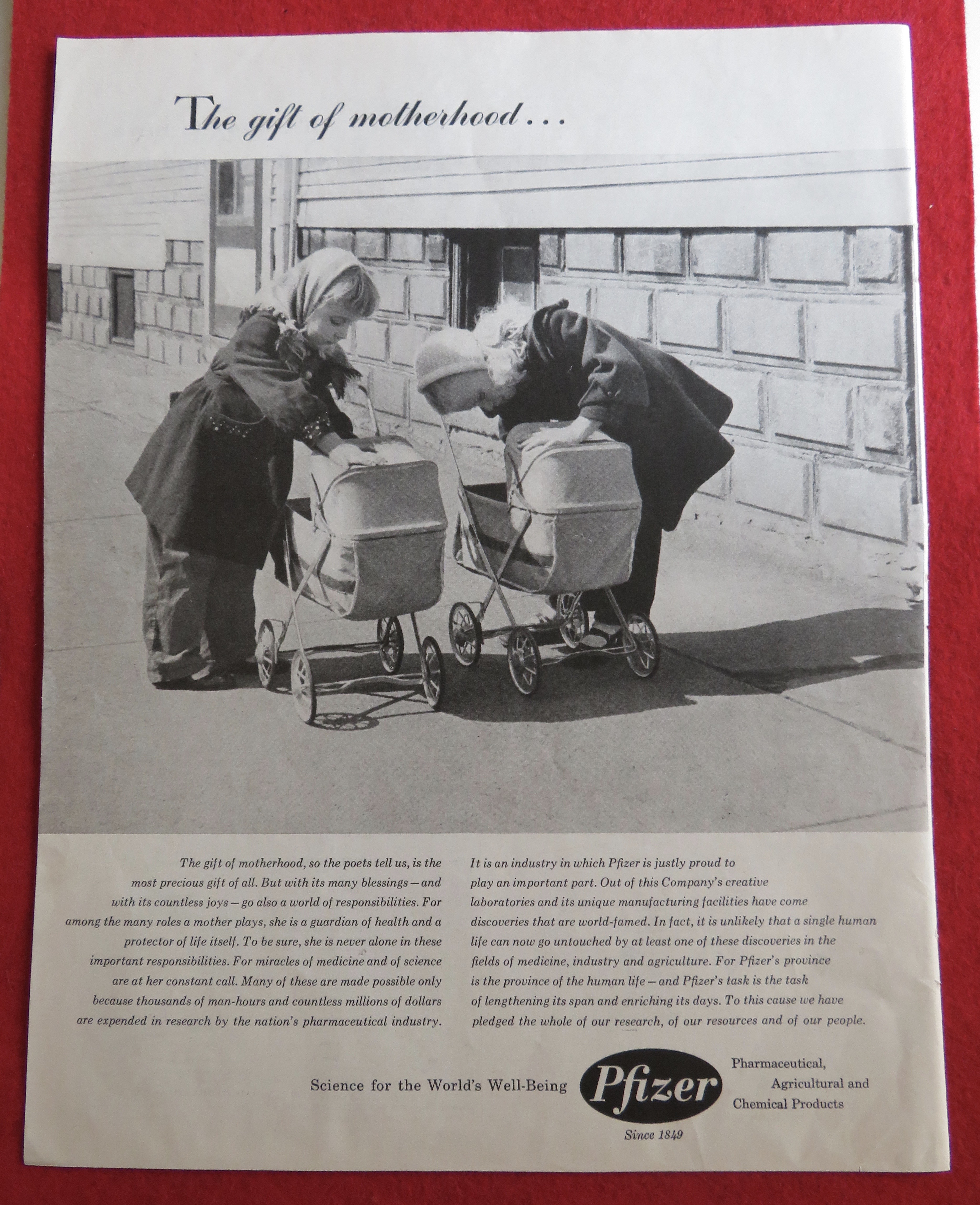 1958 Pfizer w/2 Little Girls Pushing Their Baby Buggies