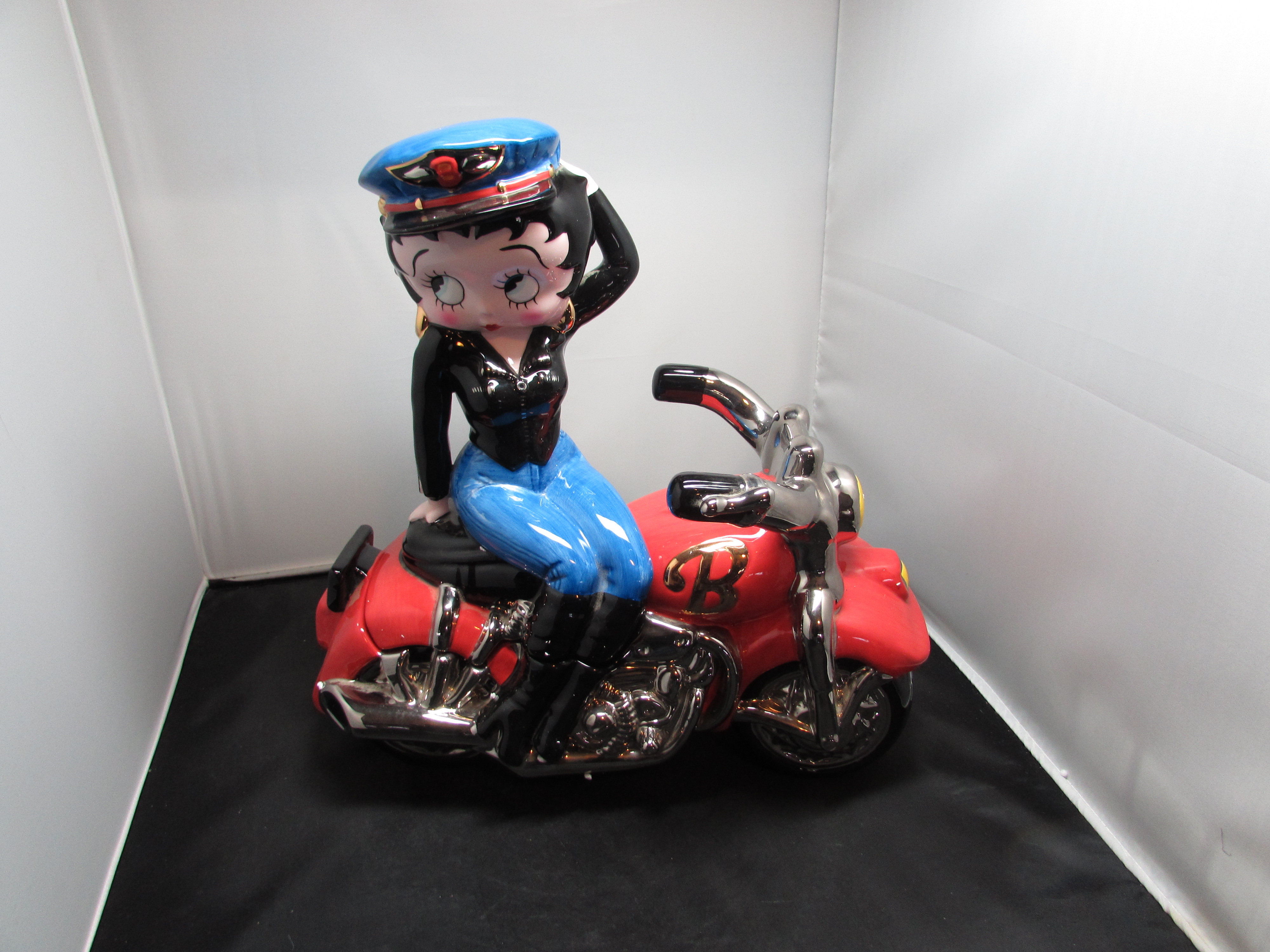 Betty Boop Biker on Motorcycle Cookie Jar Clay Art 2000