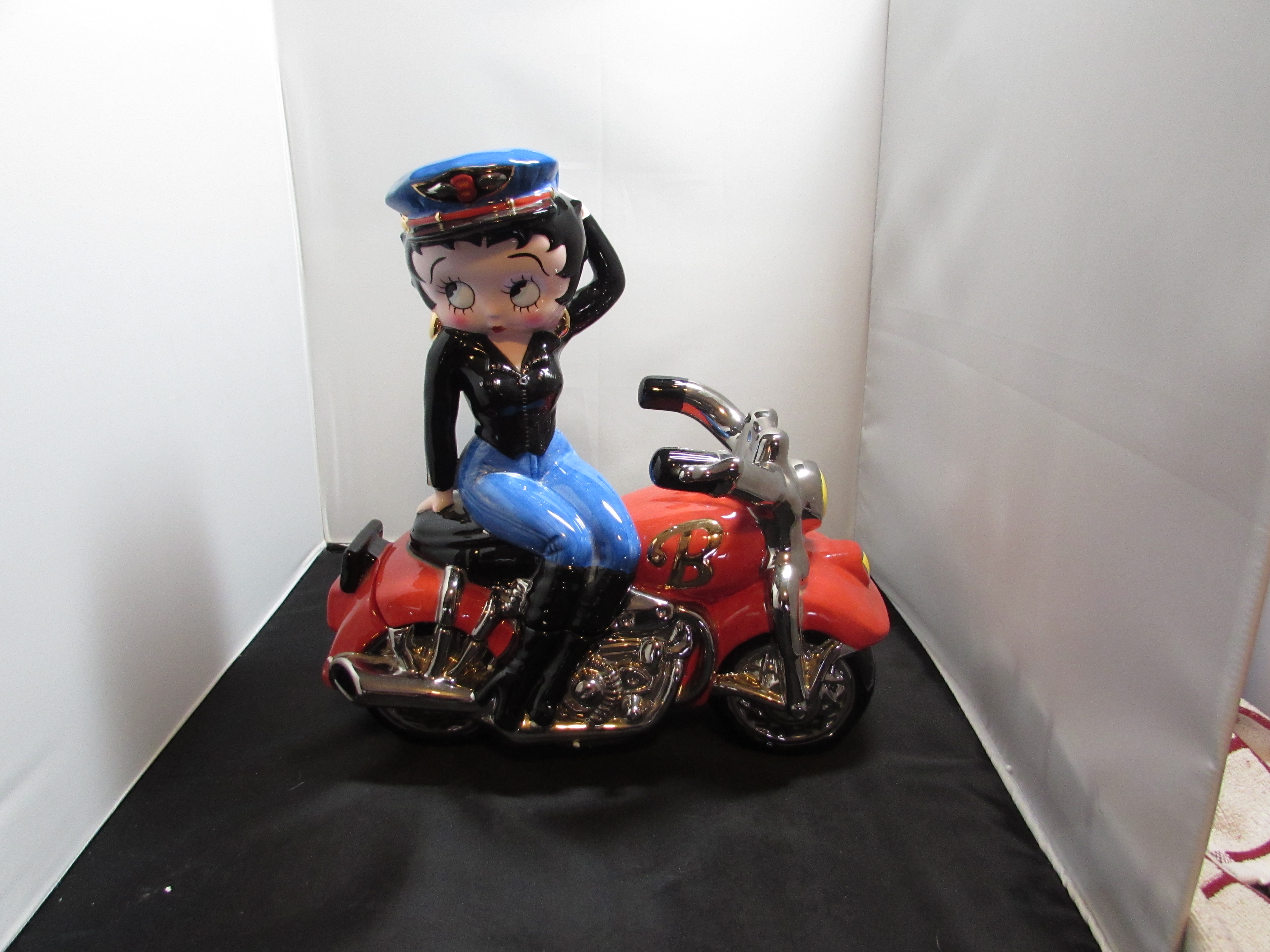 Betty Boop Biker on Motorcycle Cookie Jar Clay Art 2000