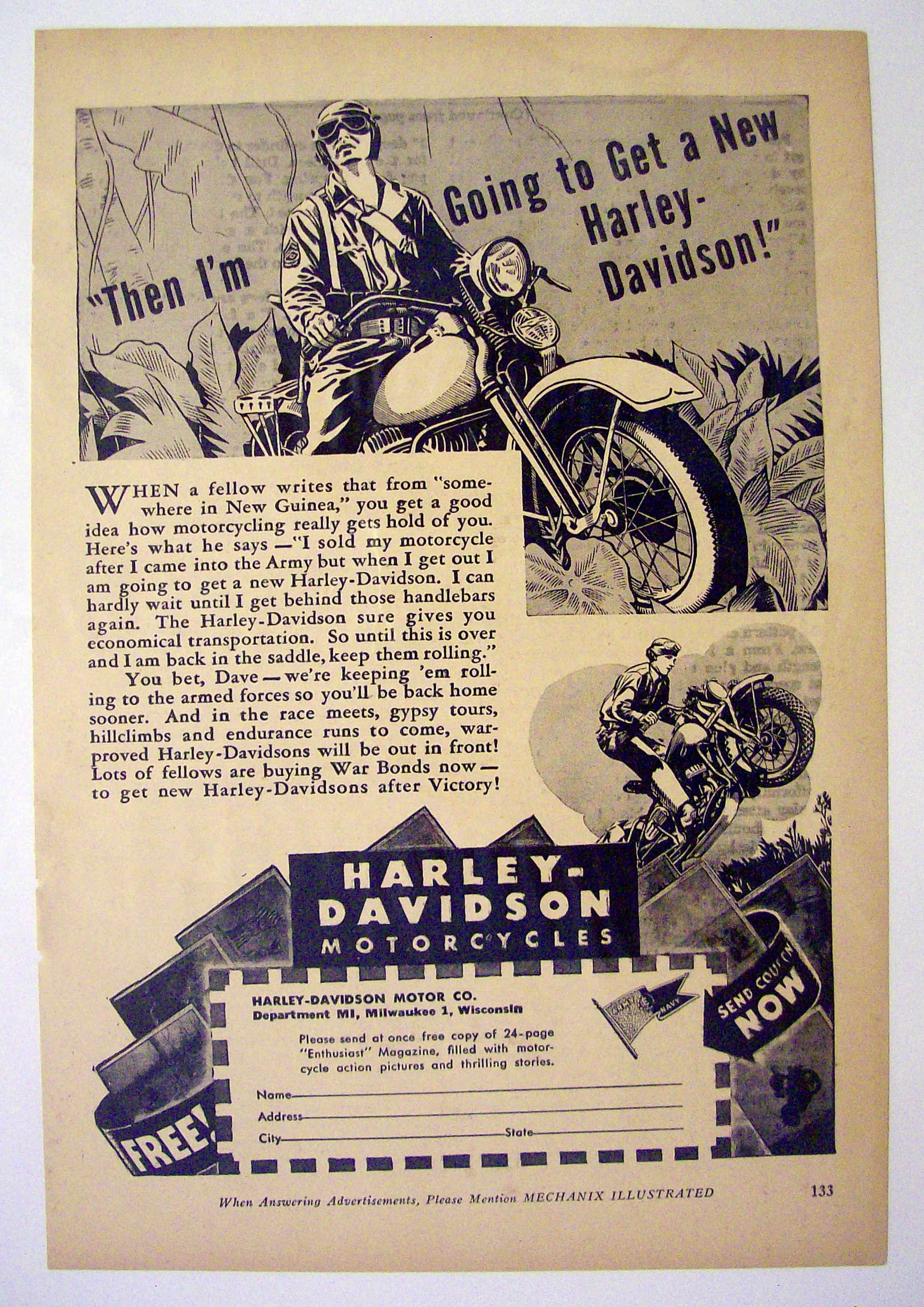 1944 Harley-Davidson Motorcycle w/Man On Motorcycle