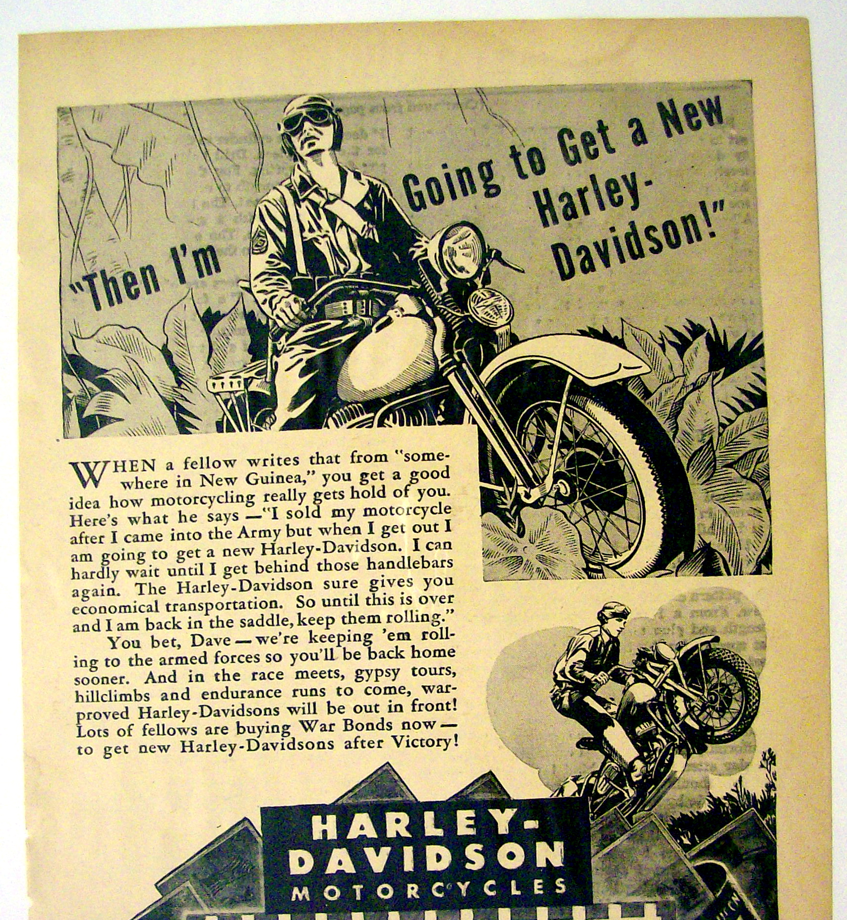 1944 Harley-Davidson Motorcycle w/Man On Motorcycle