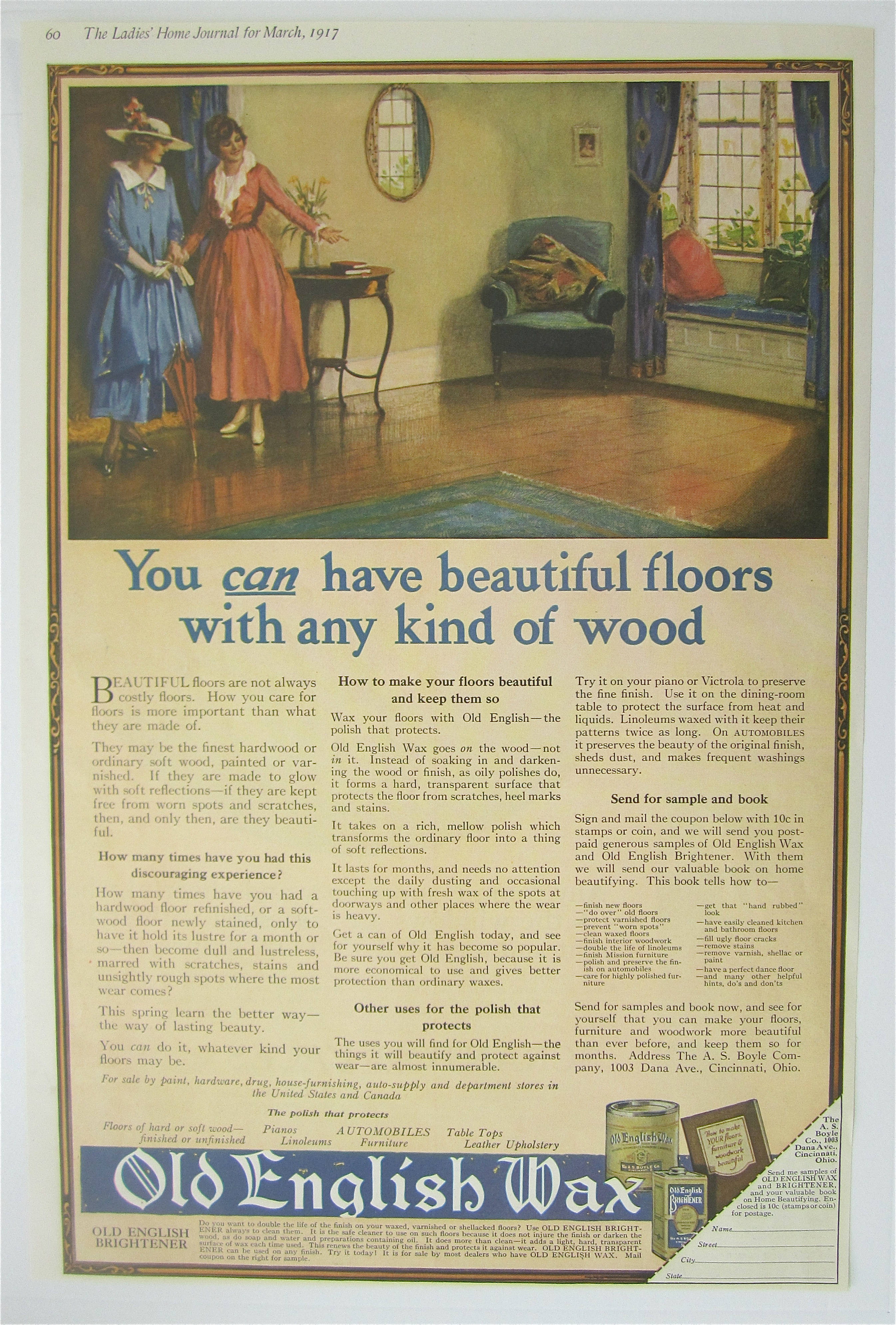1917 Old English Wax with Woman Looking At Clean Floor