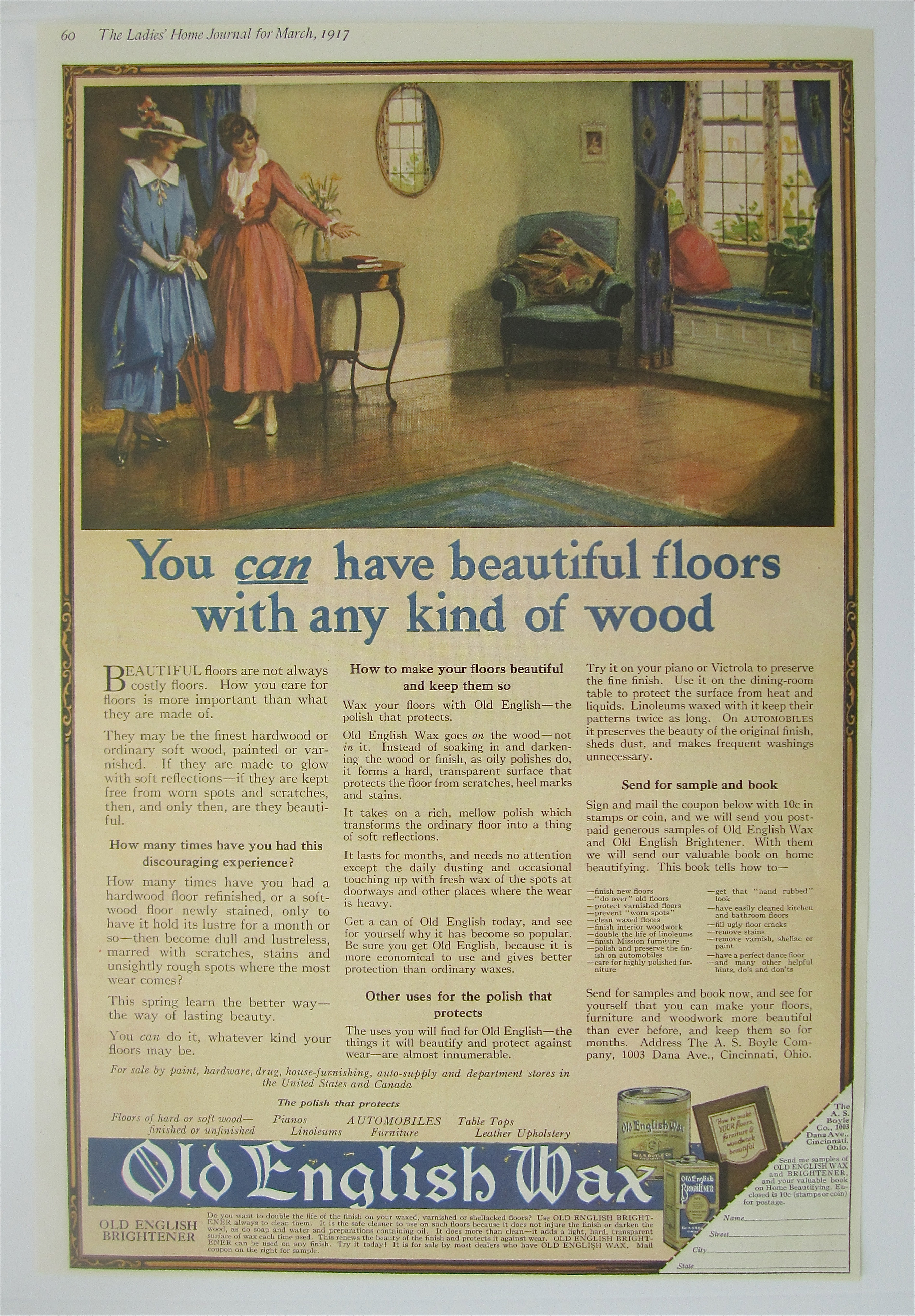 1917 Old English Wax with Woman Looking At Clean Floor