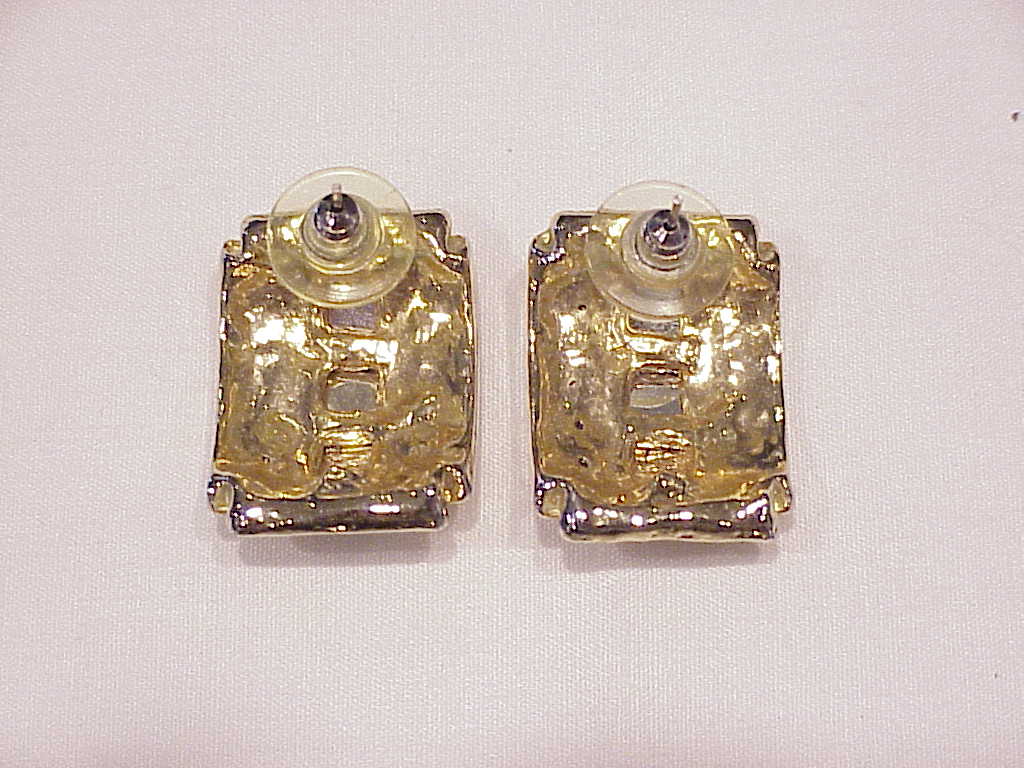 Blue, Green , Red And Clear Rhinestone Pierced Earrings