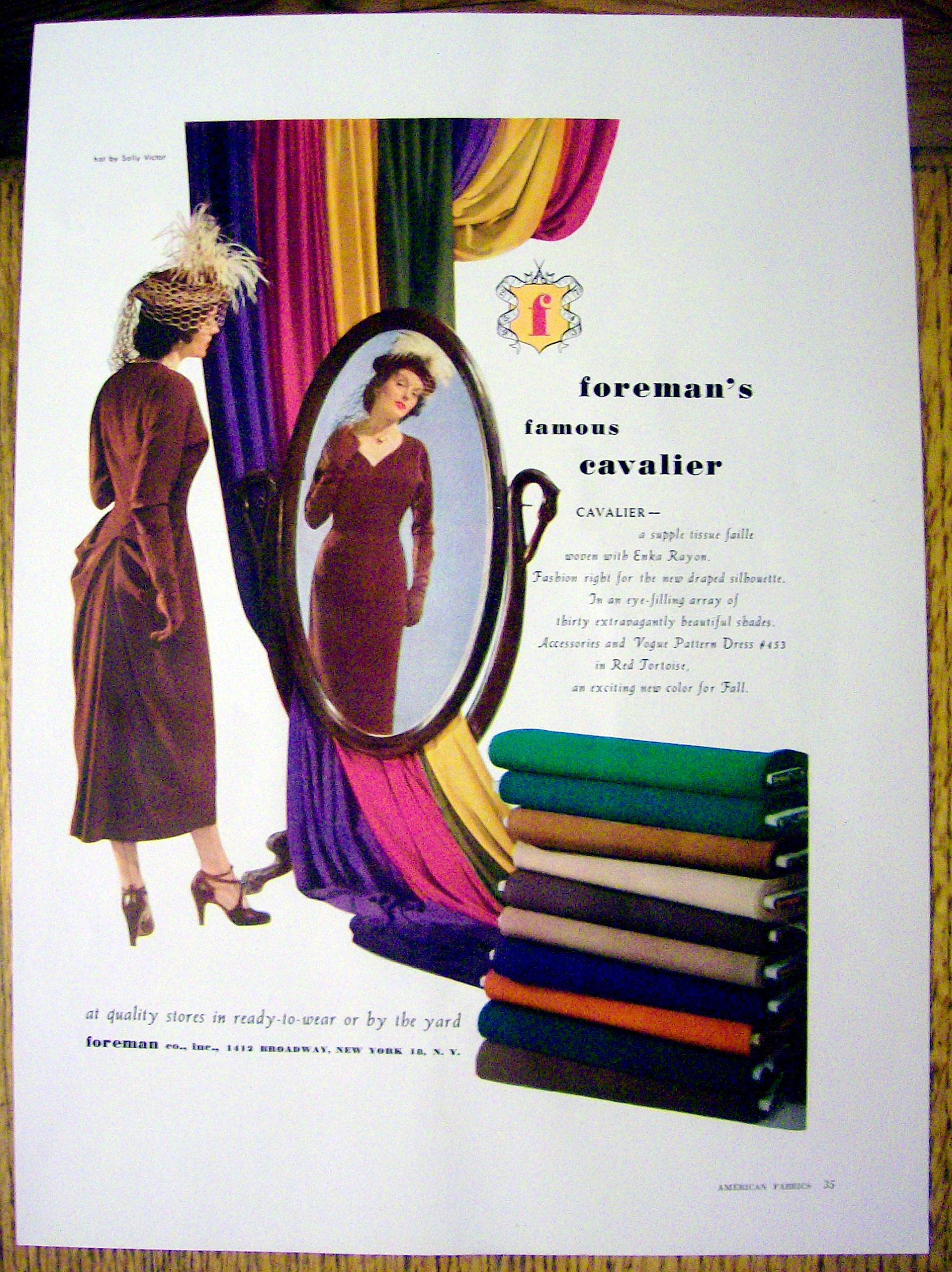 1948 Foreman Cavalier Fabric w/ Woman Looking in Mirror