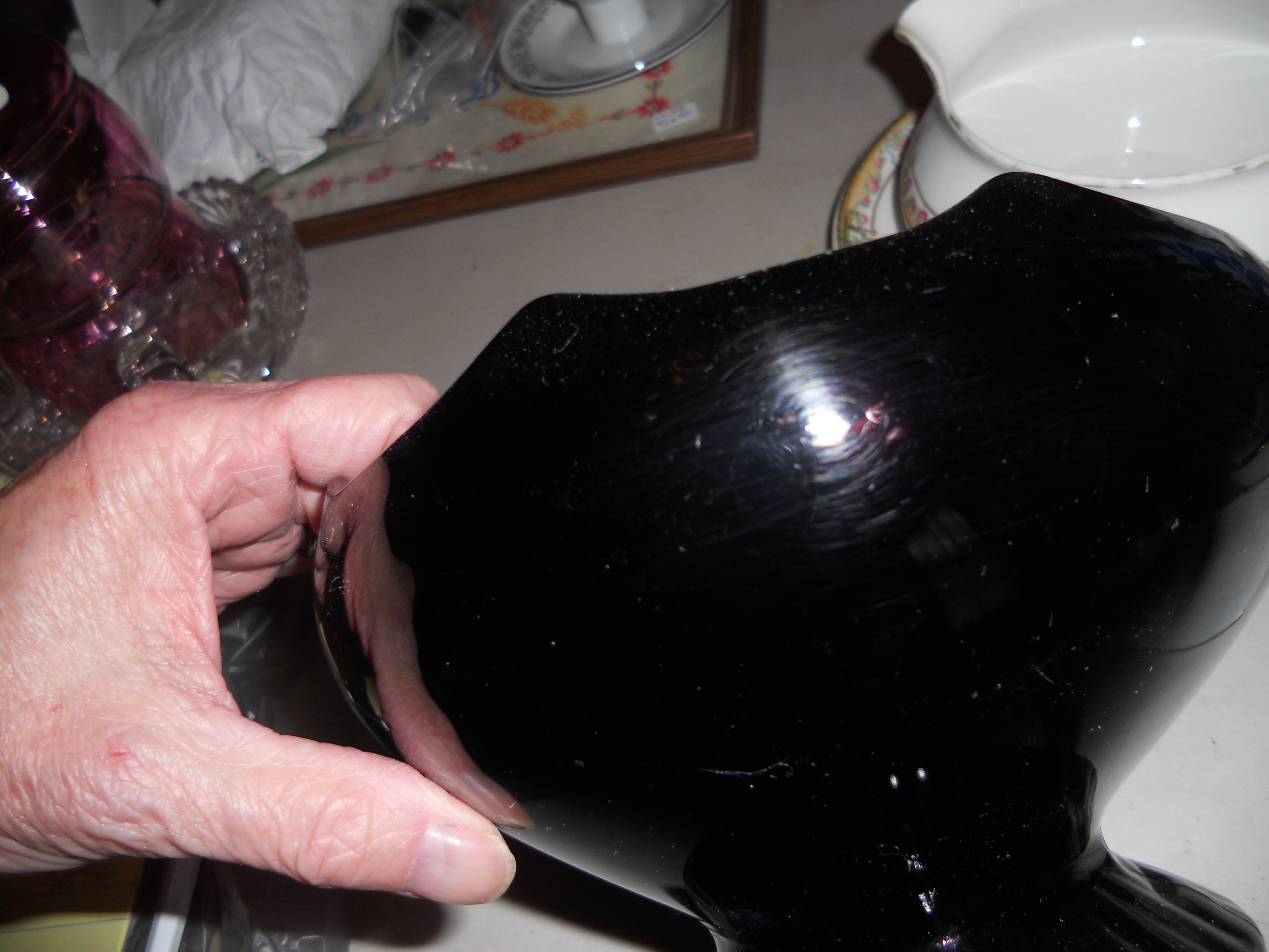 Black Amythest Glass Pedistal Bowl Candy dish