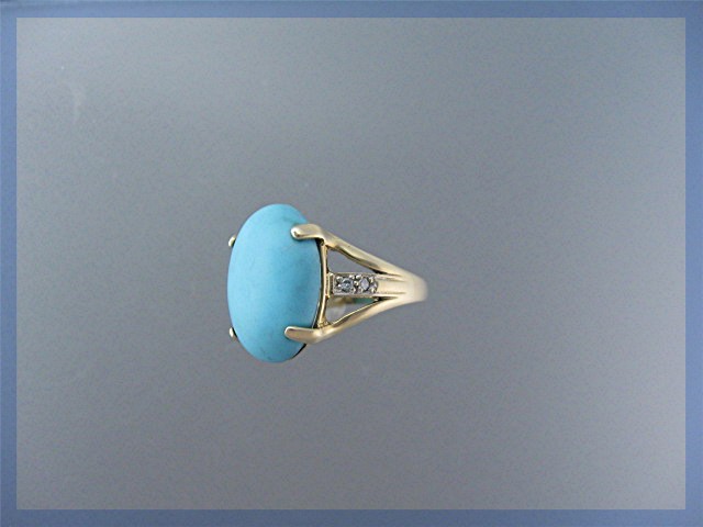 Ring 14K Yellow Gold Persian Turquoise Diamond