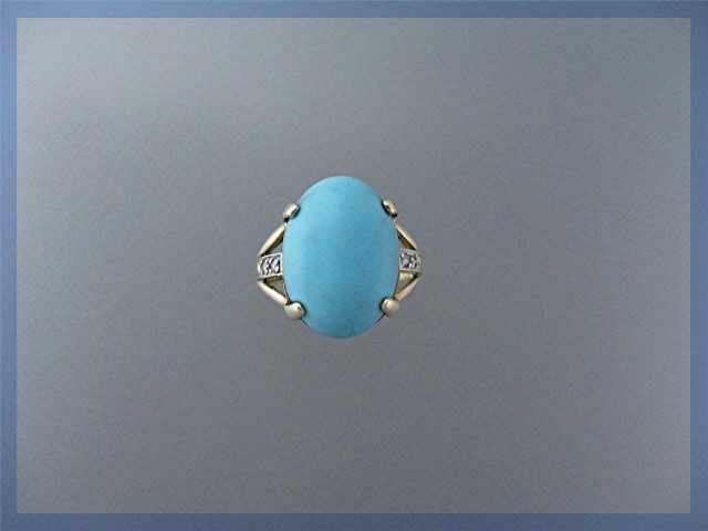 Ring 14K Yellow Gold Persian Turquoise Diamond