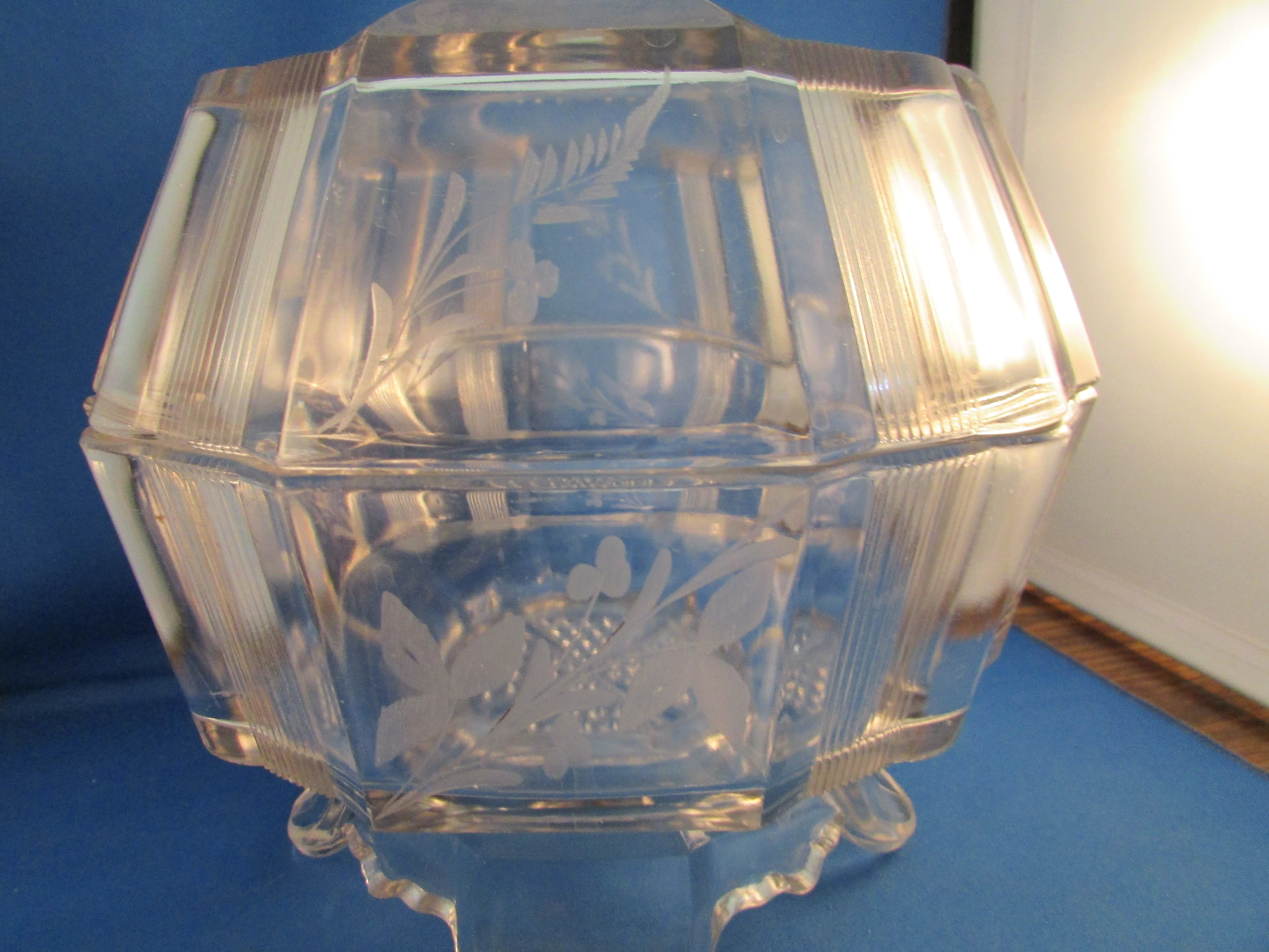 Clear Ribbon Footed Covered Dish