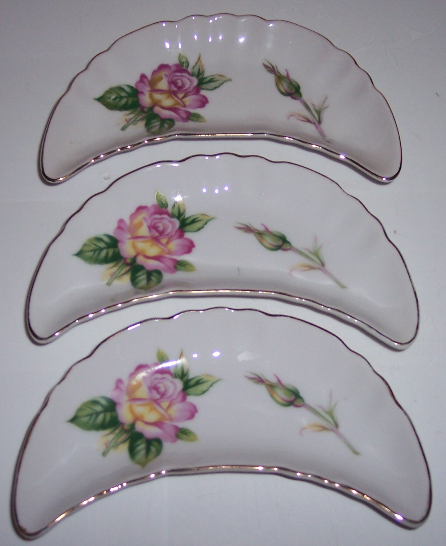 Porcelain Japan Set/3 Floral W/Gold Bone Plates!