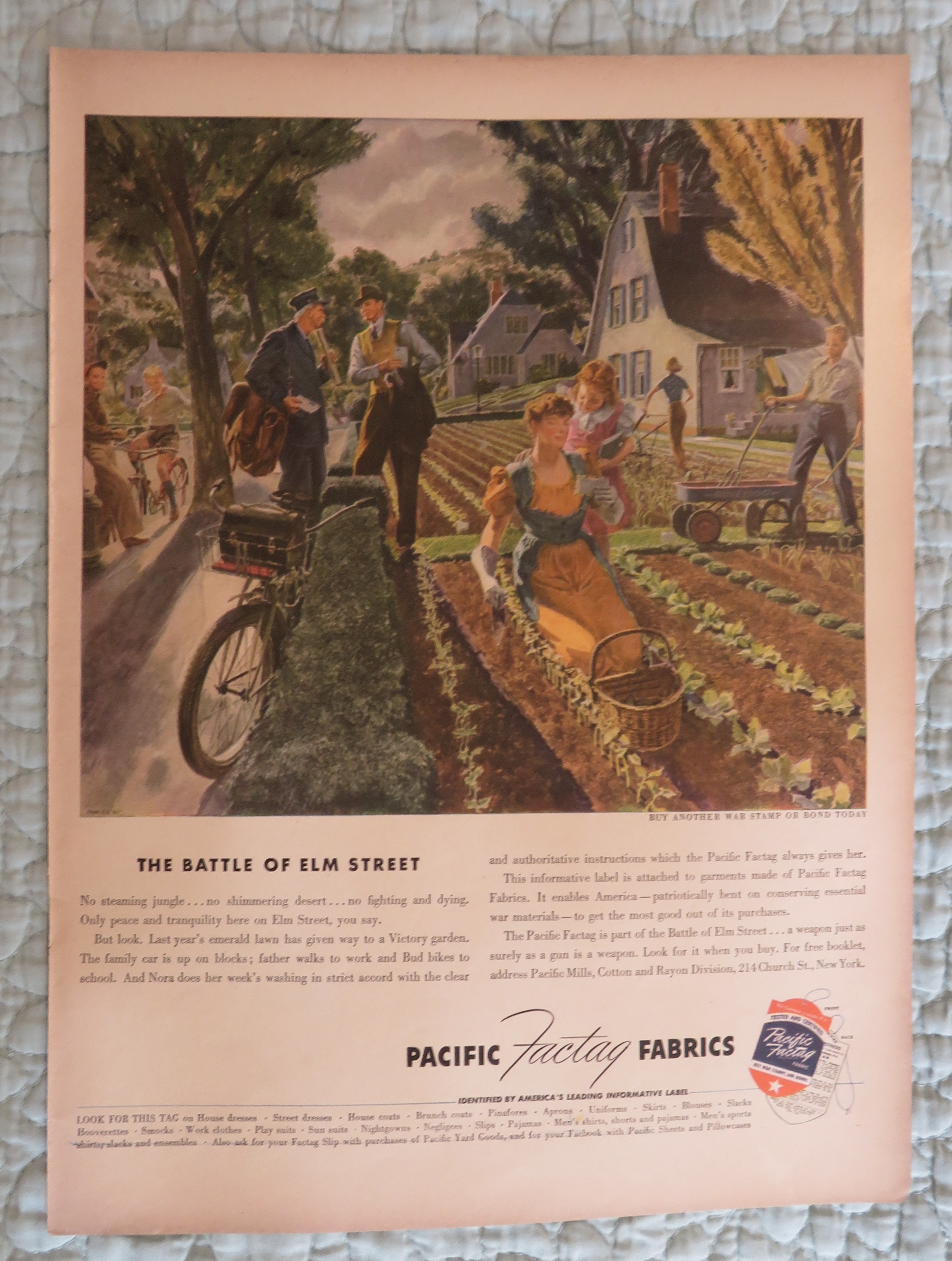 1943 Pacific Factag Fabrics with Woman In Garden