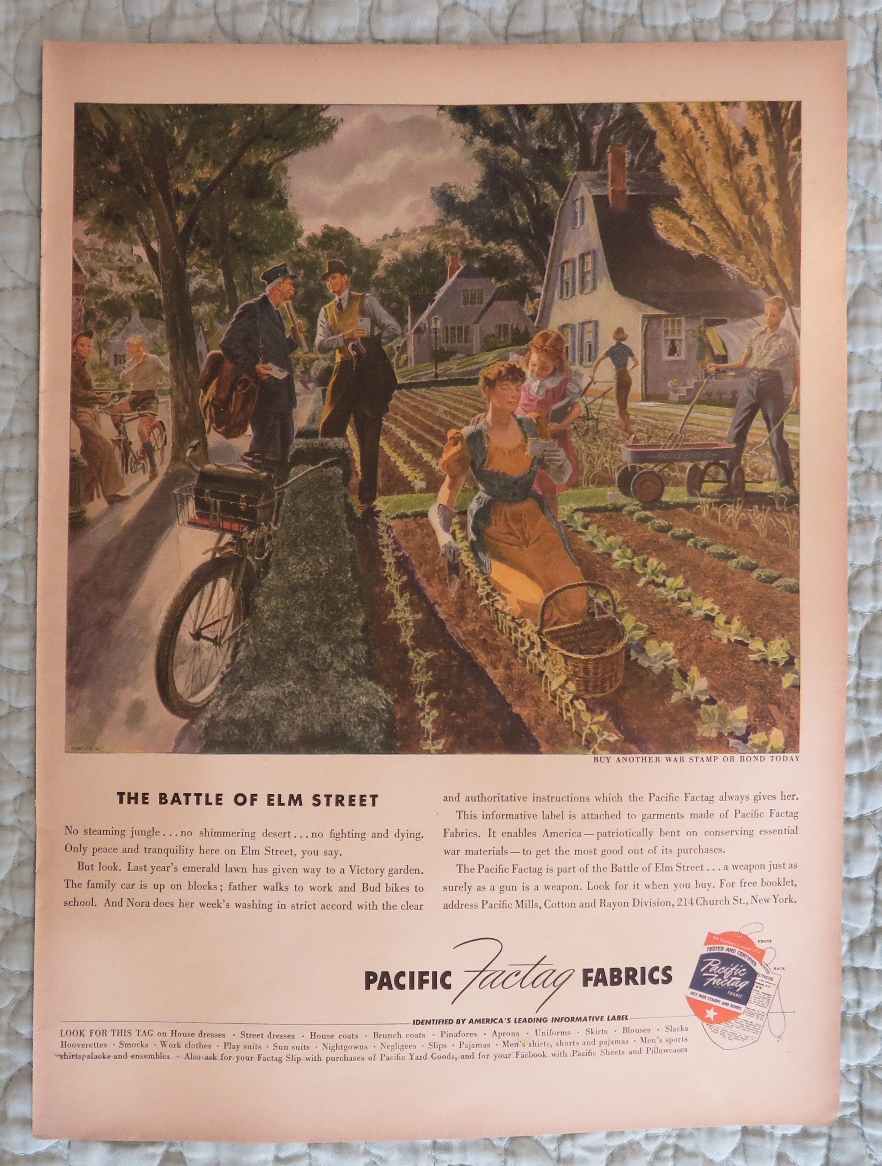 1943 Pacific Factag Fabrics with Woman In Garden