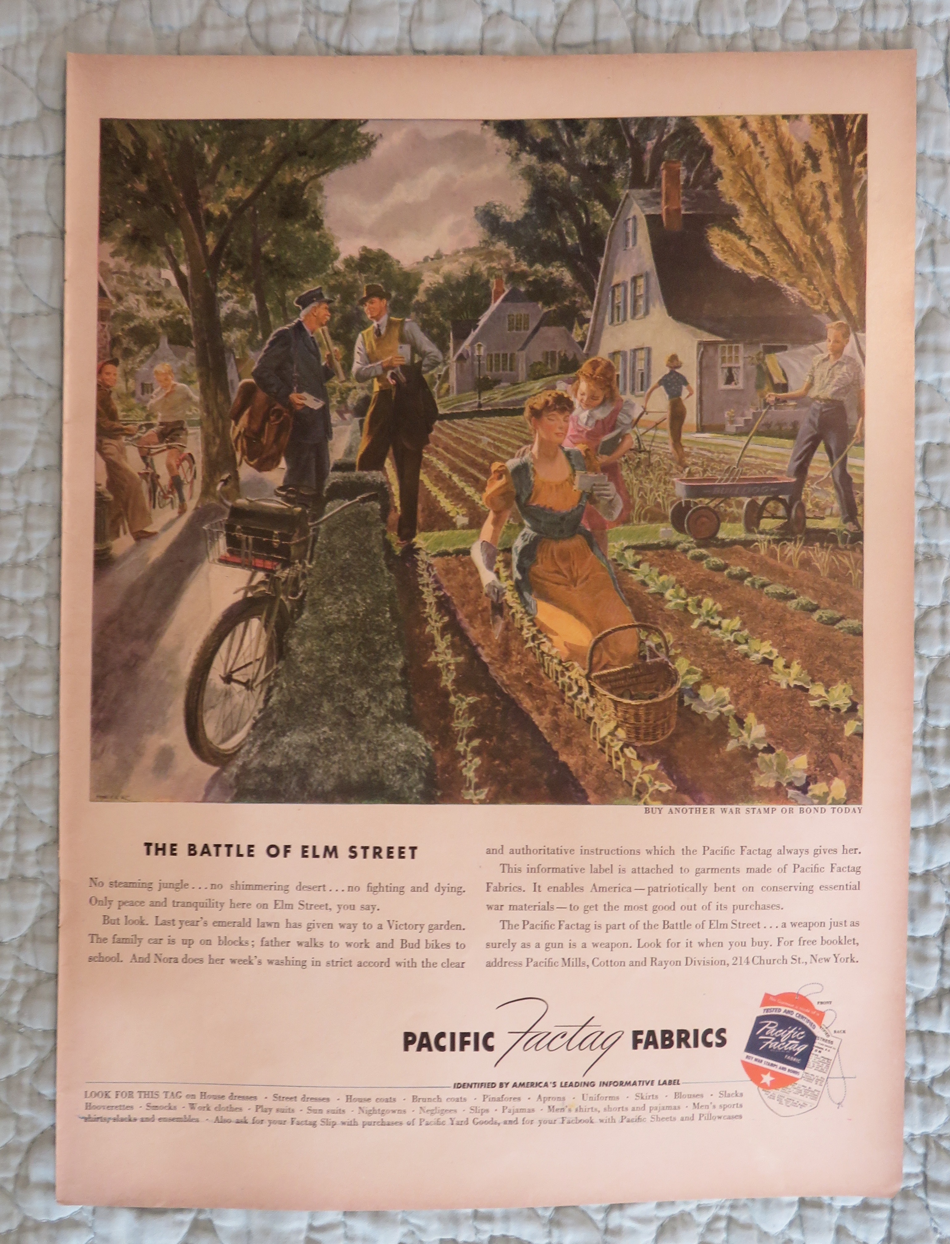1943 Pacific Factag Fabrics with Woman In Garden