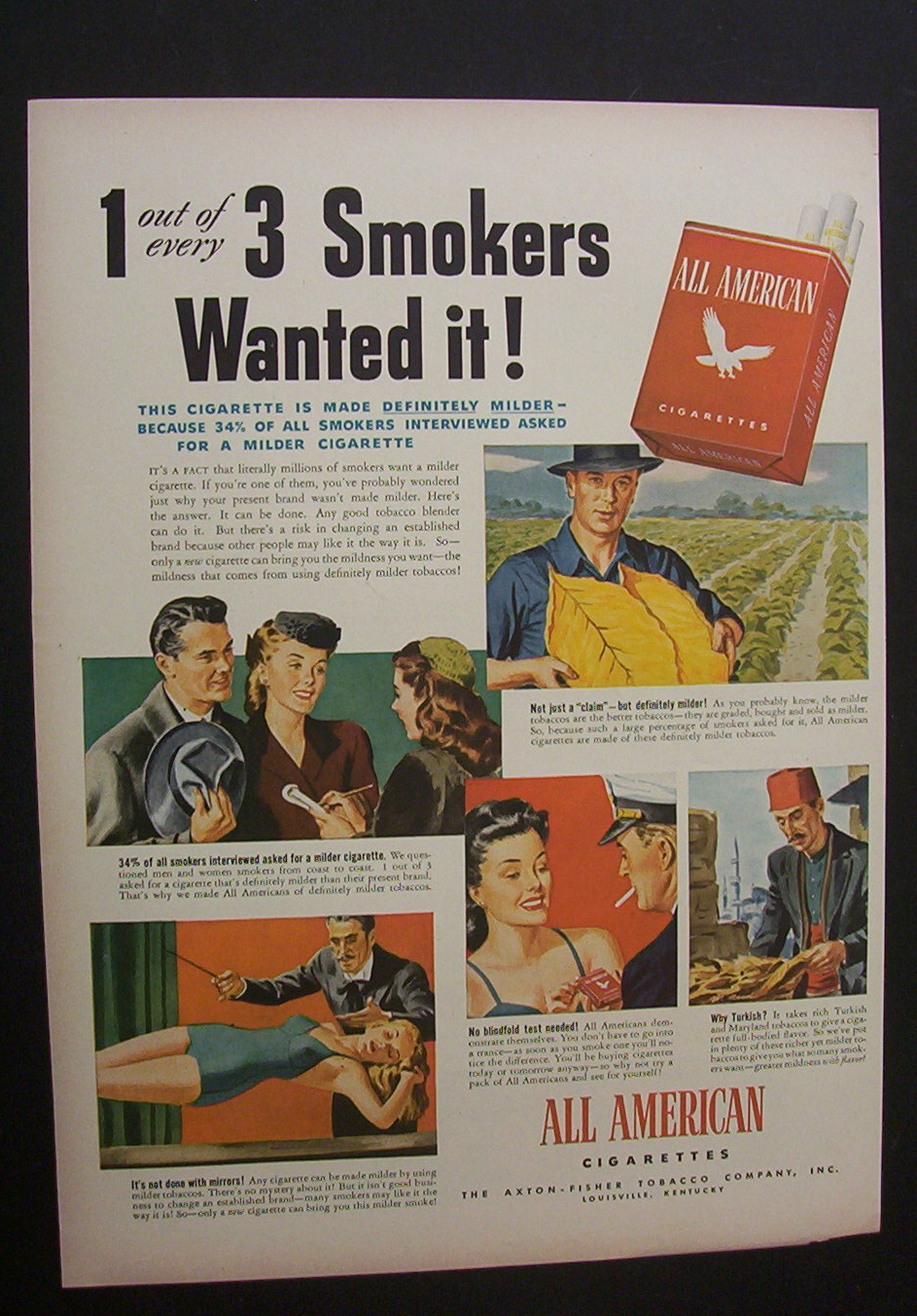 1944 Dual Ad: All American Cigarettes & Firestone