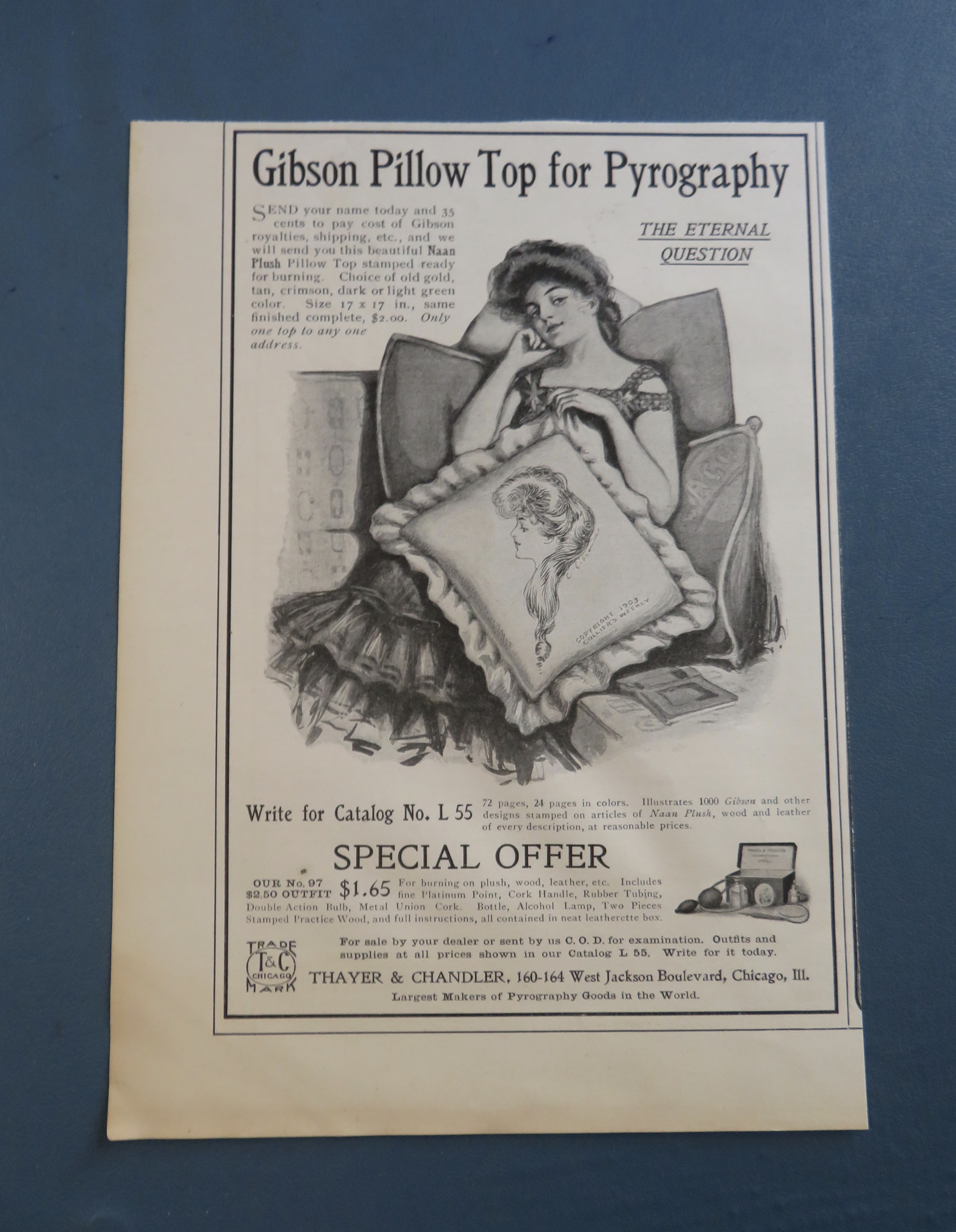 1905 Gibson Pillow Top For Pyrography with Woman