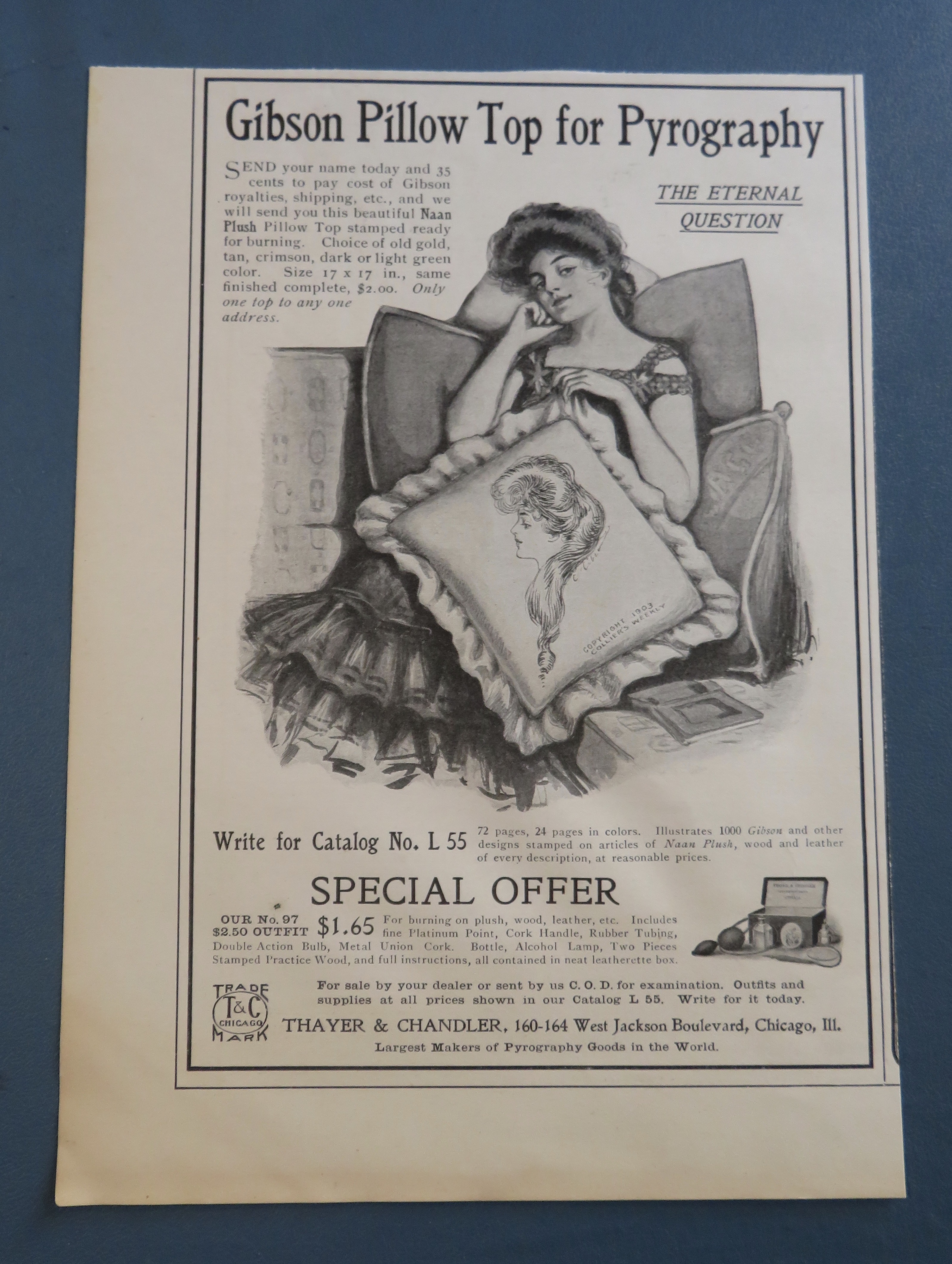 1905 Gibson Pillow Top For Pyrography with Woman
