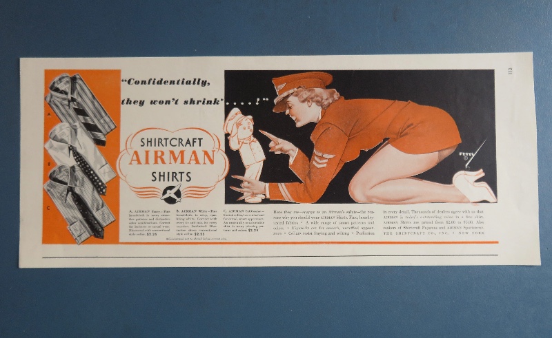 1942 Shirtcraft Airman Shirts with Woman Wearing Uniform Shirt & Hat By George Petty