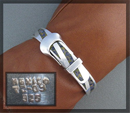 Sterling Silver Lapis Tigereye Buckle Bracelet Mexico