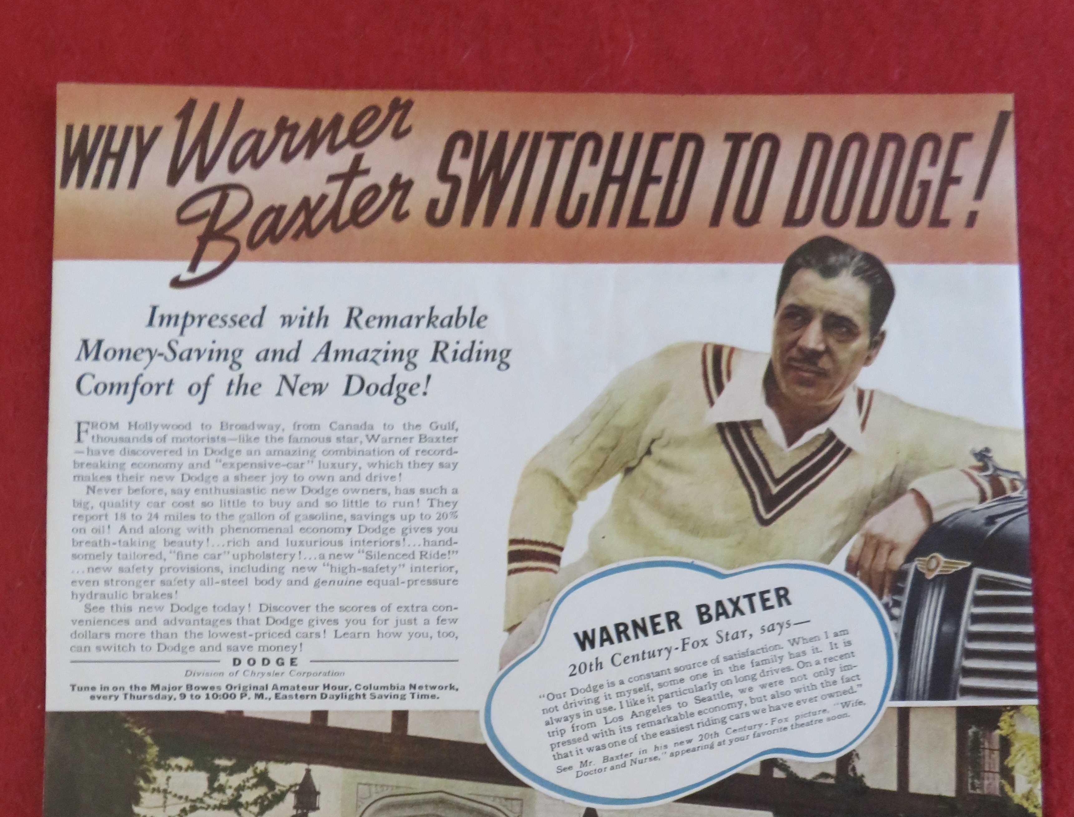 1937 Dodge Automobile with Warner Baxter