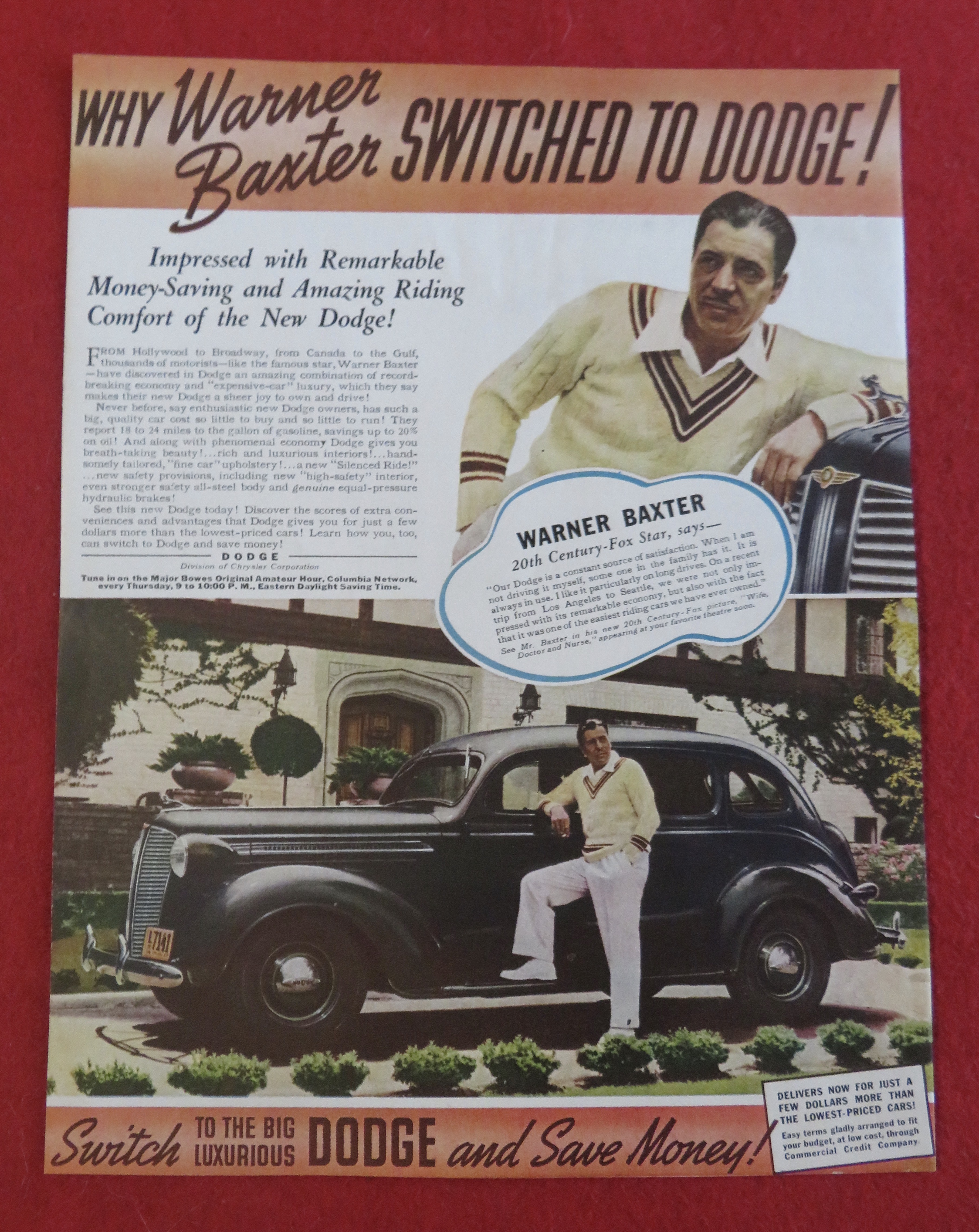 1937 Dodge Automobile with Warner Baxter