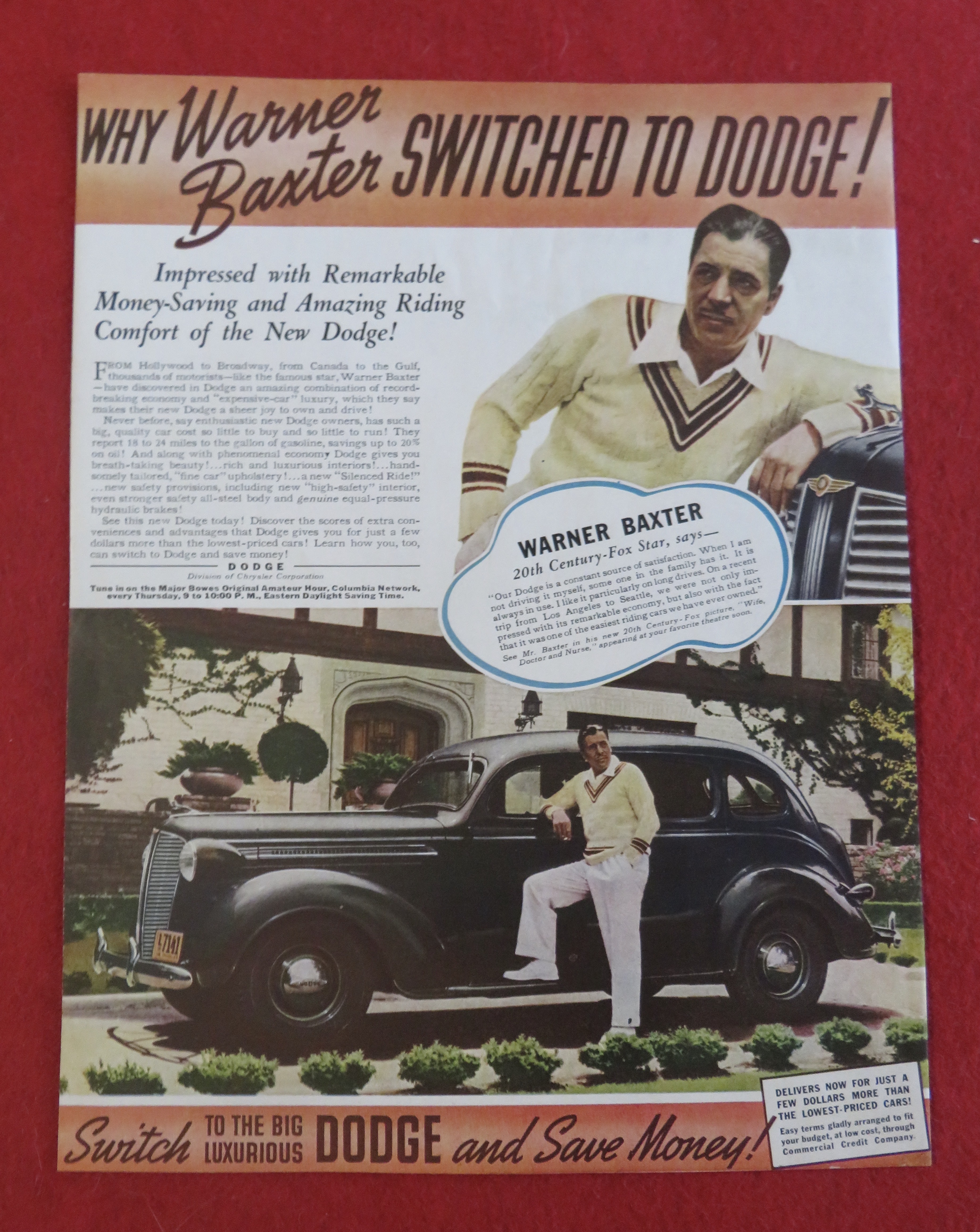 1937 Dodge Automobile with Warner Baxter