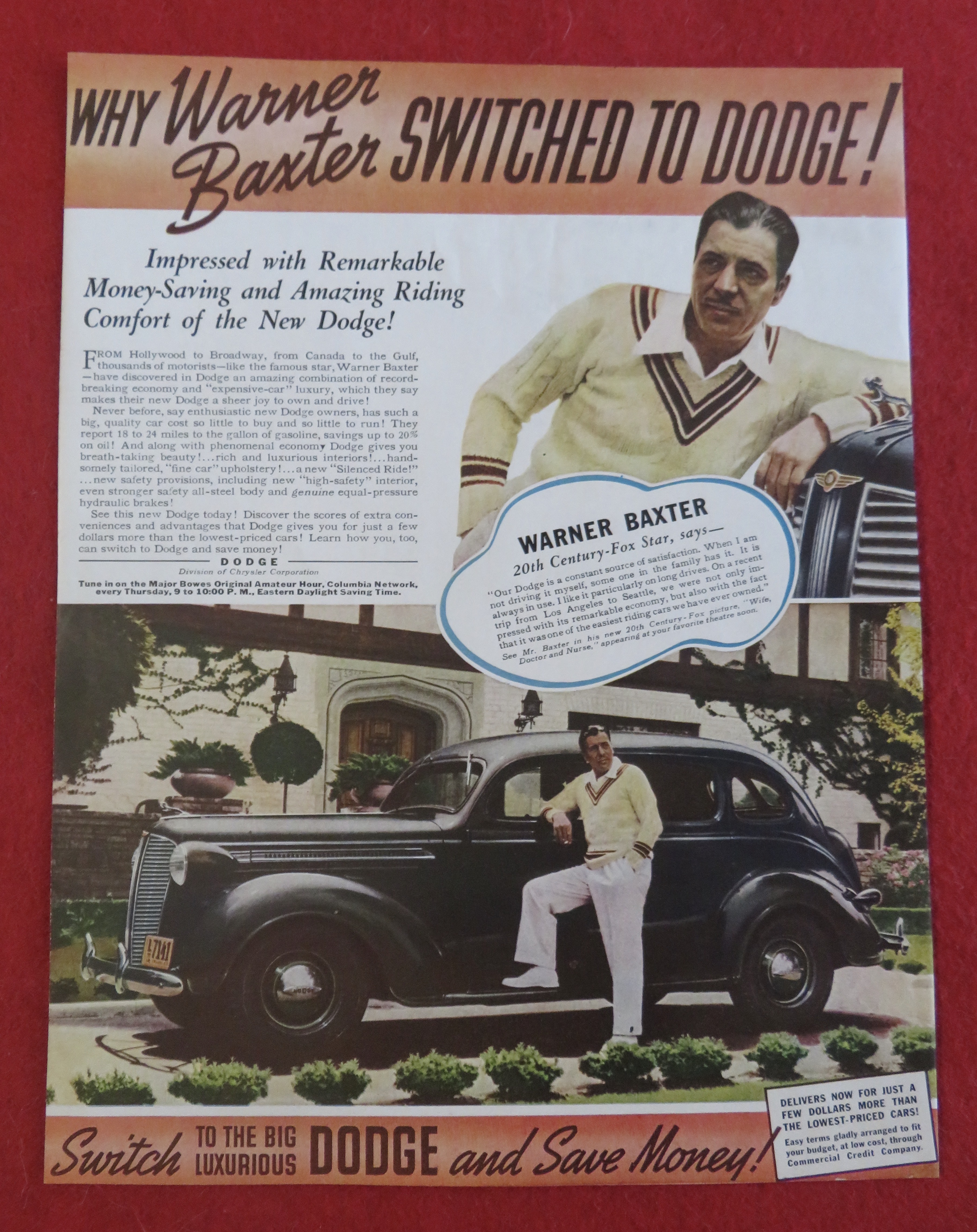 1937 Dodge Automobile with Warner Baxter