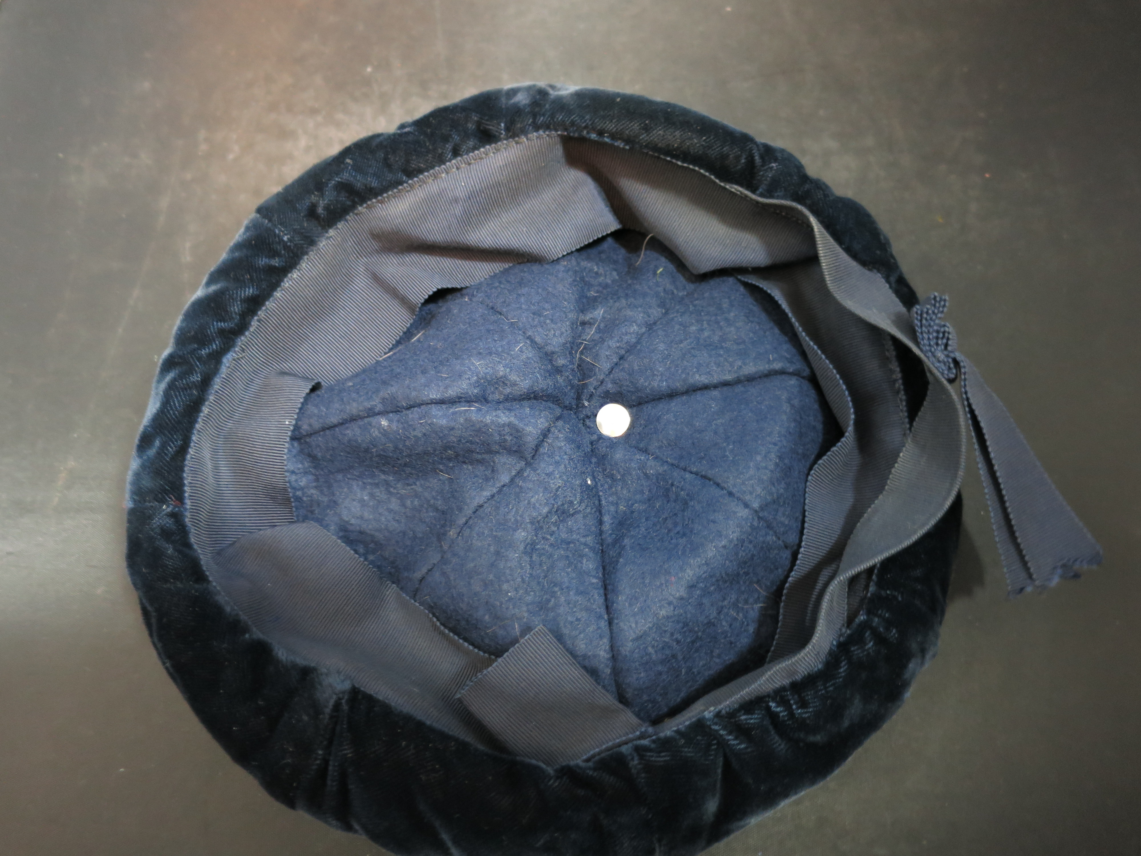 Black Velvet Pillbox Hat rhinestone button surround