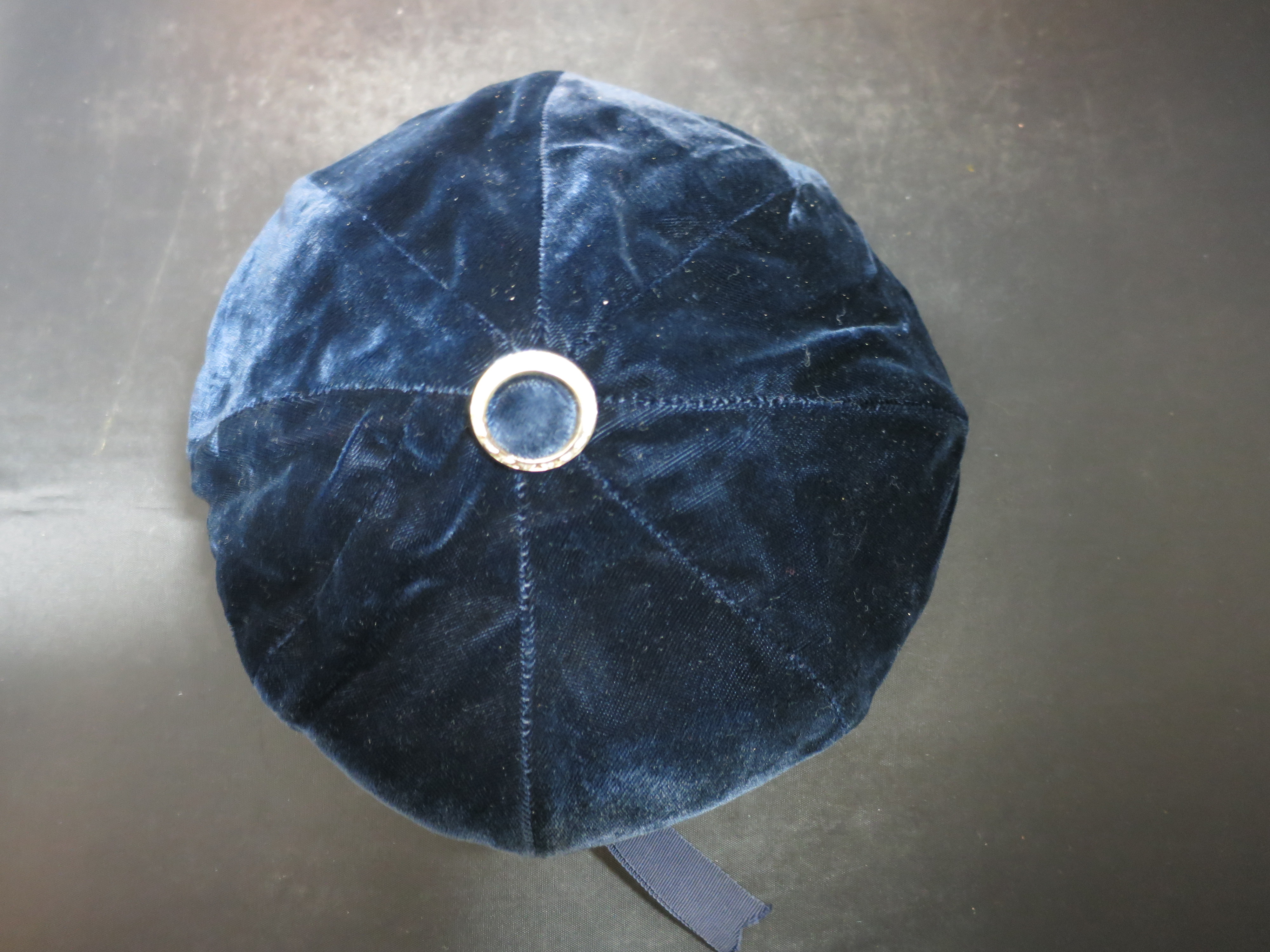 Black Velvet Pillbox Hat rhinestone button surround