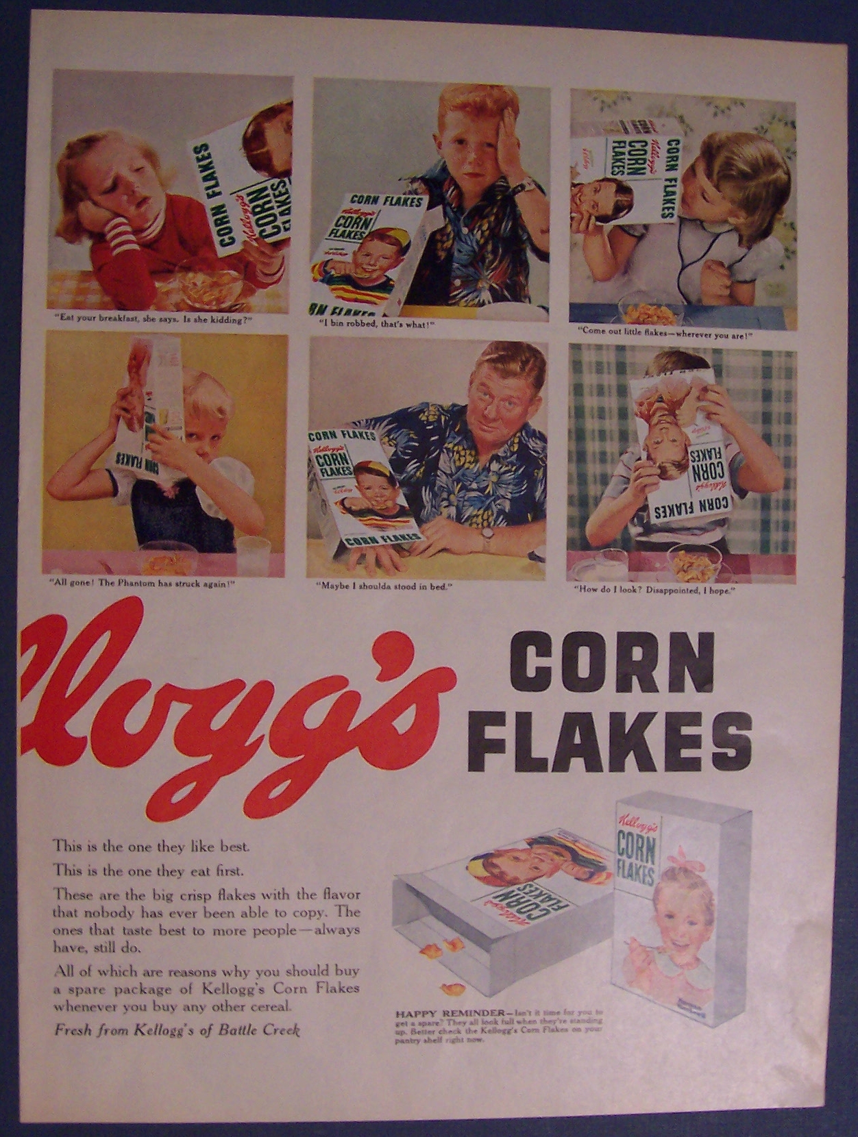 1955 Kellogg's Corn Flakes with Many Different Faces