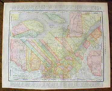 Antique Map Quebec Ontario 1912
